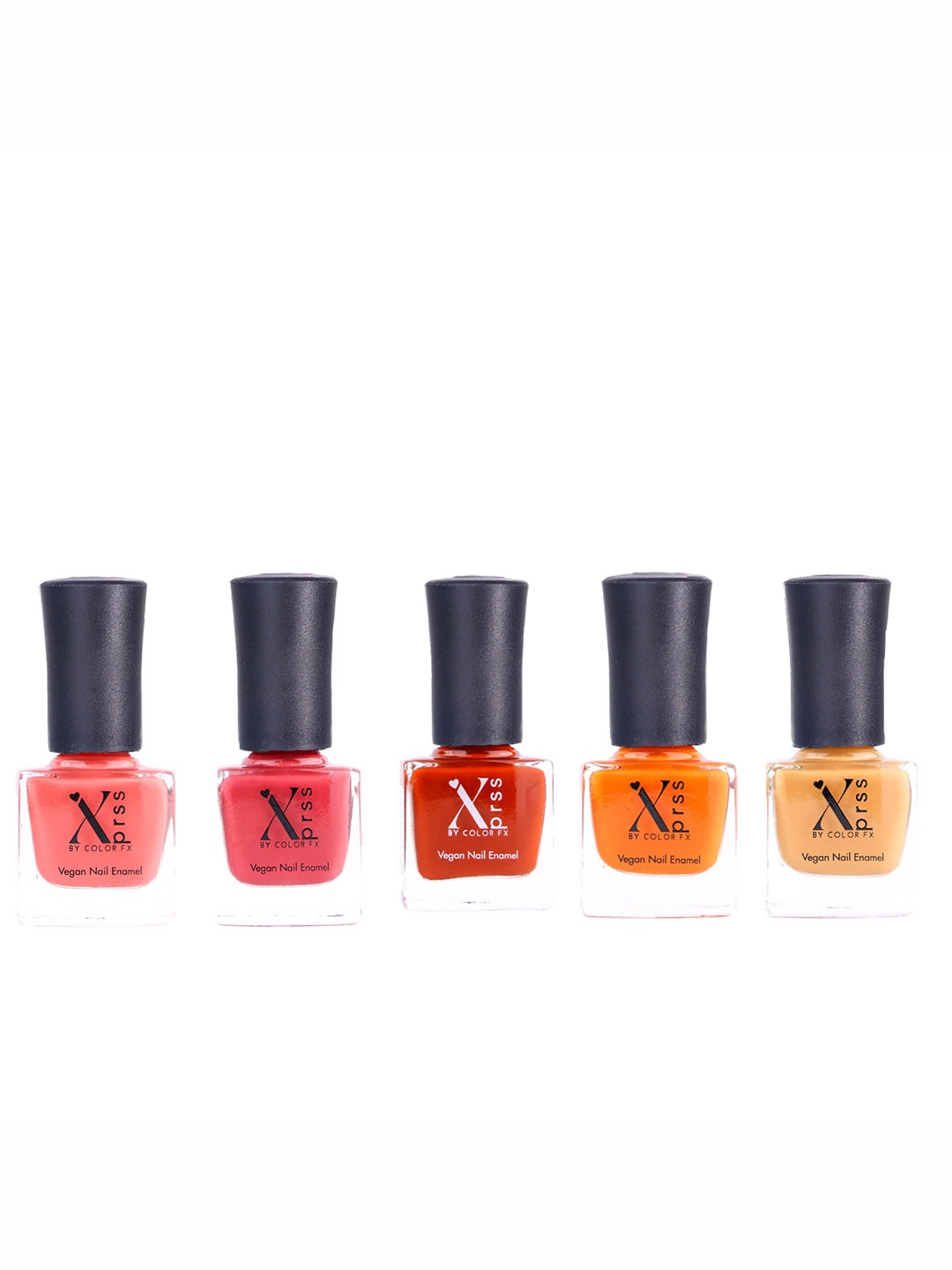 

Color Fx Set Of 5 Xprss Vegan Nail Enamels 10 ml Each - Shades 303, 304, 305, 306, 307, Red