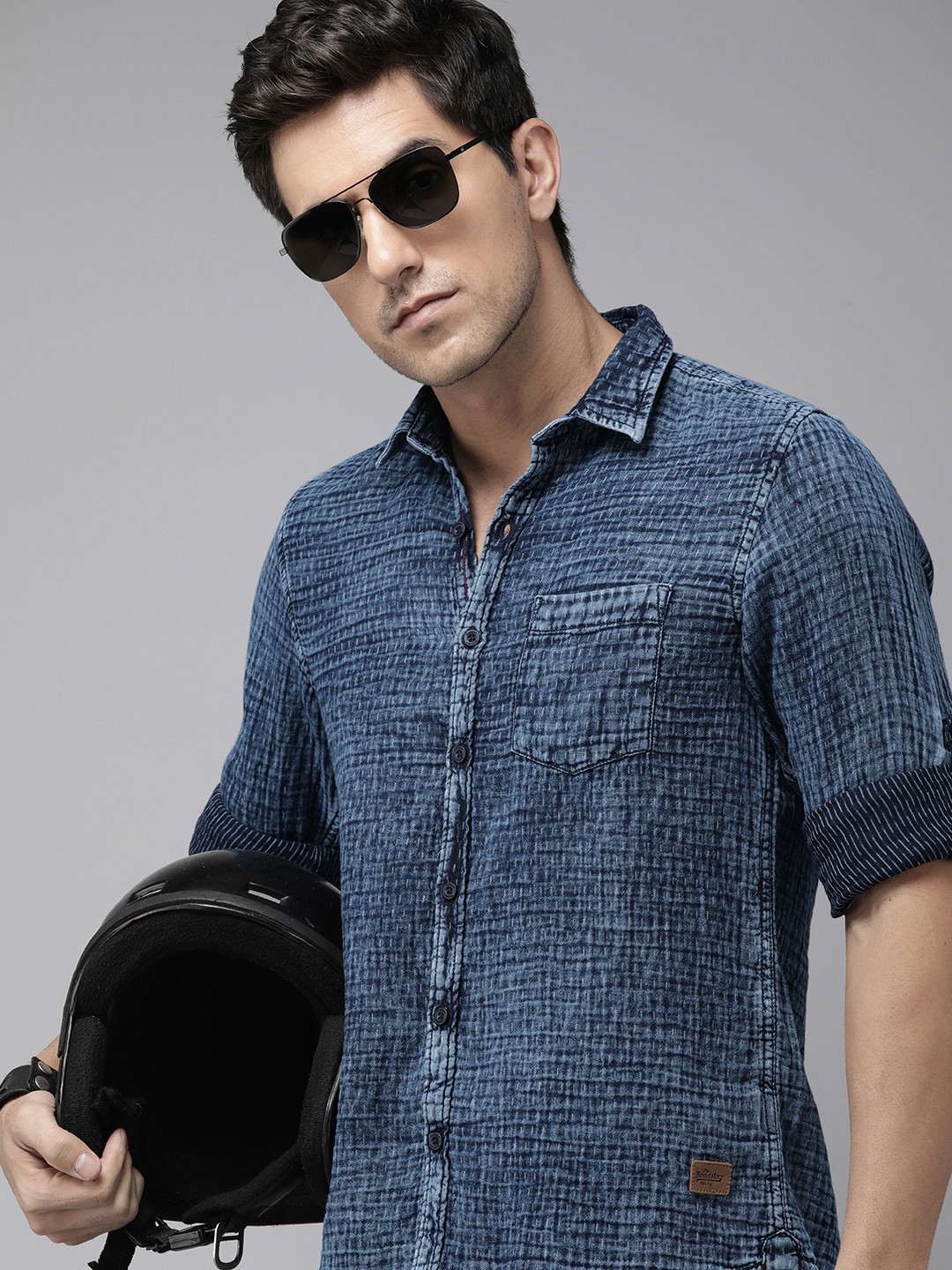 

The Roadster Life Co. Popcorn Texture Pure Cotton Casual Shirt, Blue