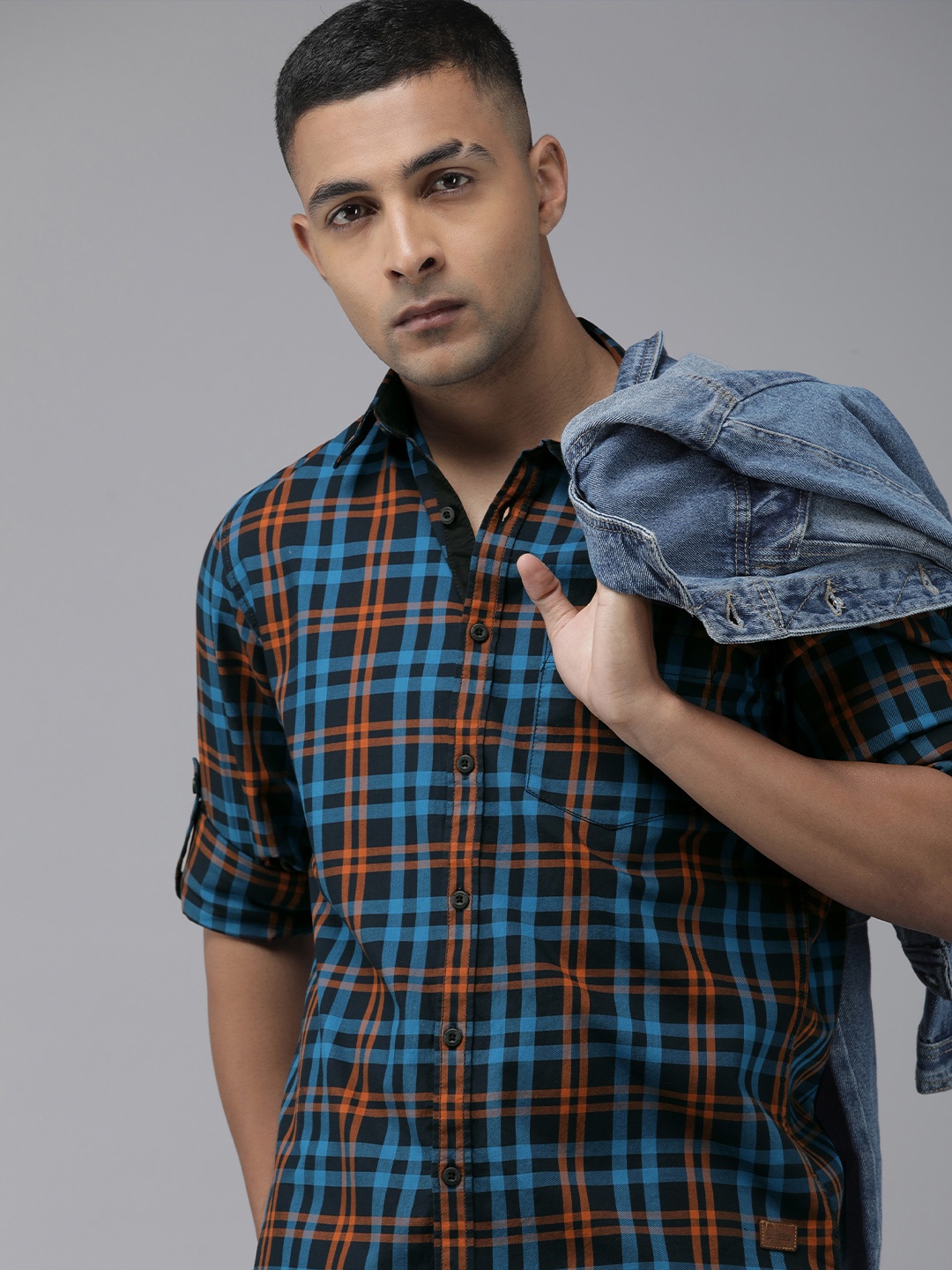 

The Roadster Lifestyle Co. Pure Cotton Tartan Checked Casual Shirt, Blue