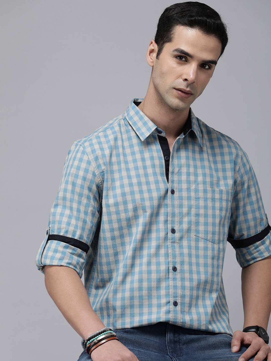 

The Roadster Lifestyle Co. Checked Pure Cotton Casual Shirt, Blue