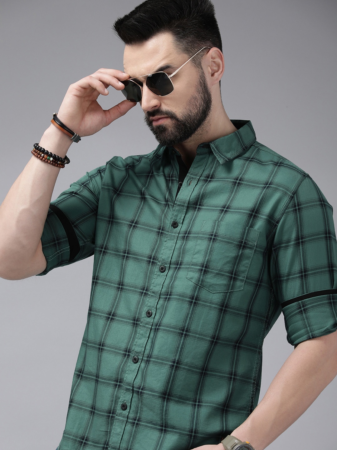 

The Roadster Lifestyle Co. Men Pure Cotton Tartan Checked Casual Shirt, Green