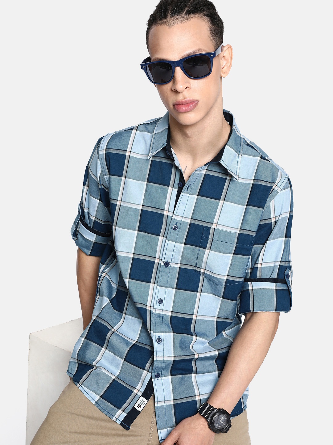 

The Roadster Life Co. Checked Pure Cotton Casual Shirt, Blue