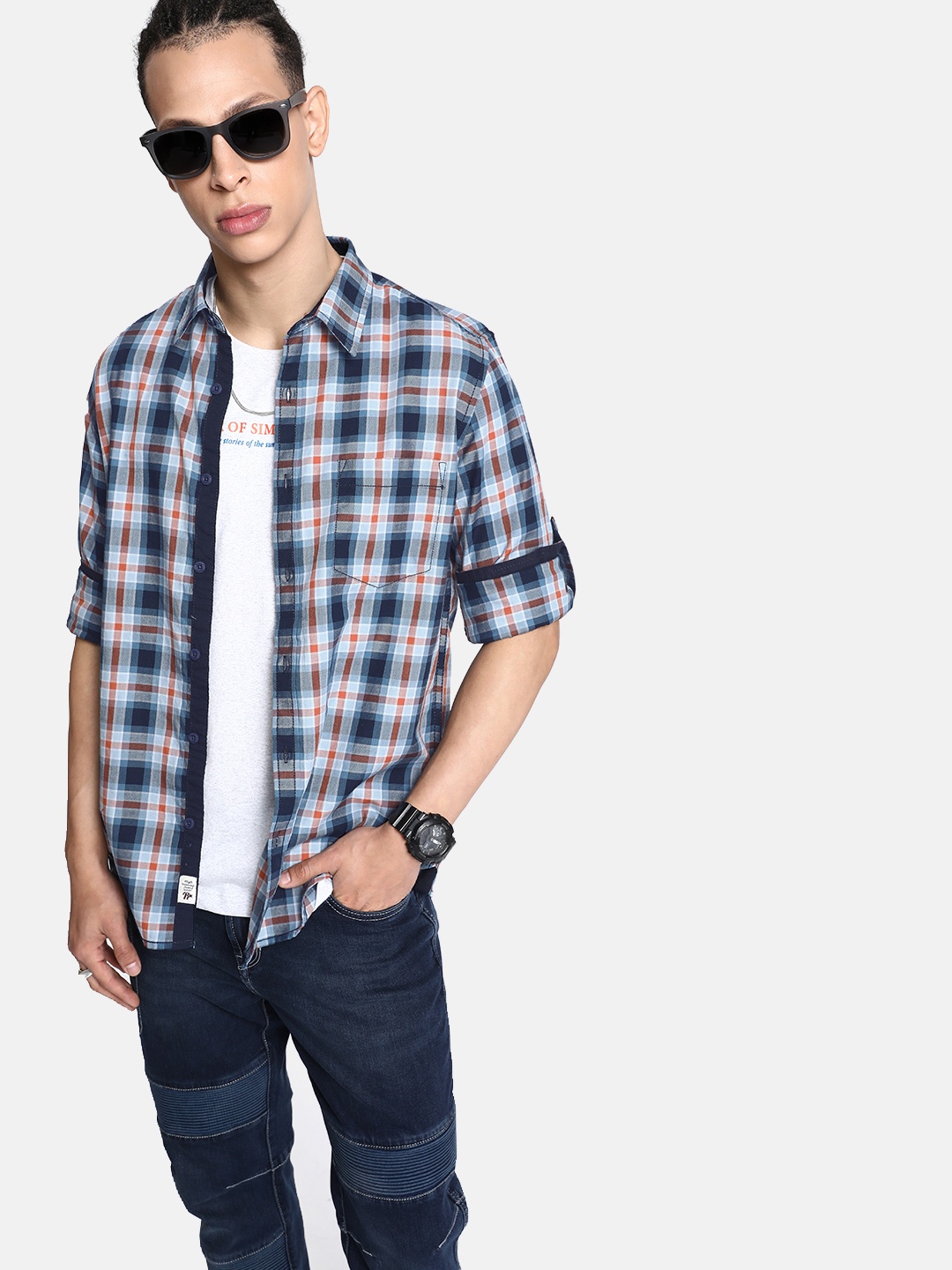 

The Roadster Life Co. Checked Pure Cotton Casual Shirt, Blue