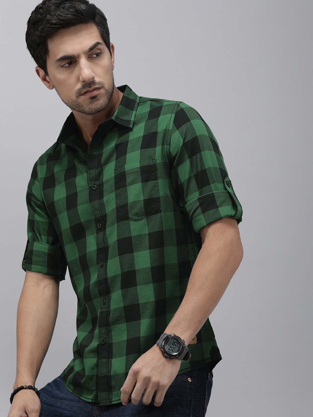 

The Roadster Lifestyle Co. Men Pure Cotton Buffalo Checked Casual Shirt, Green