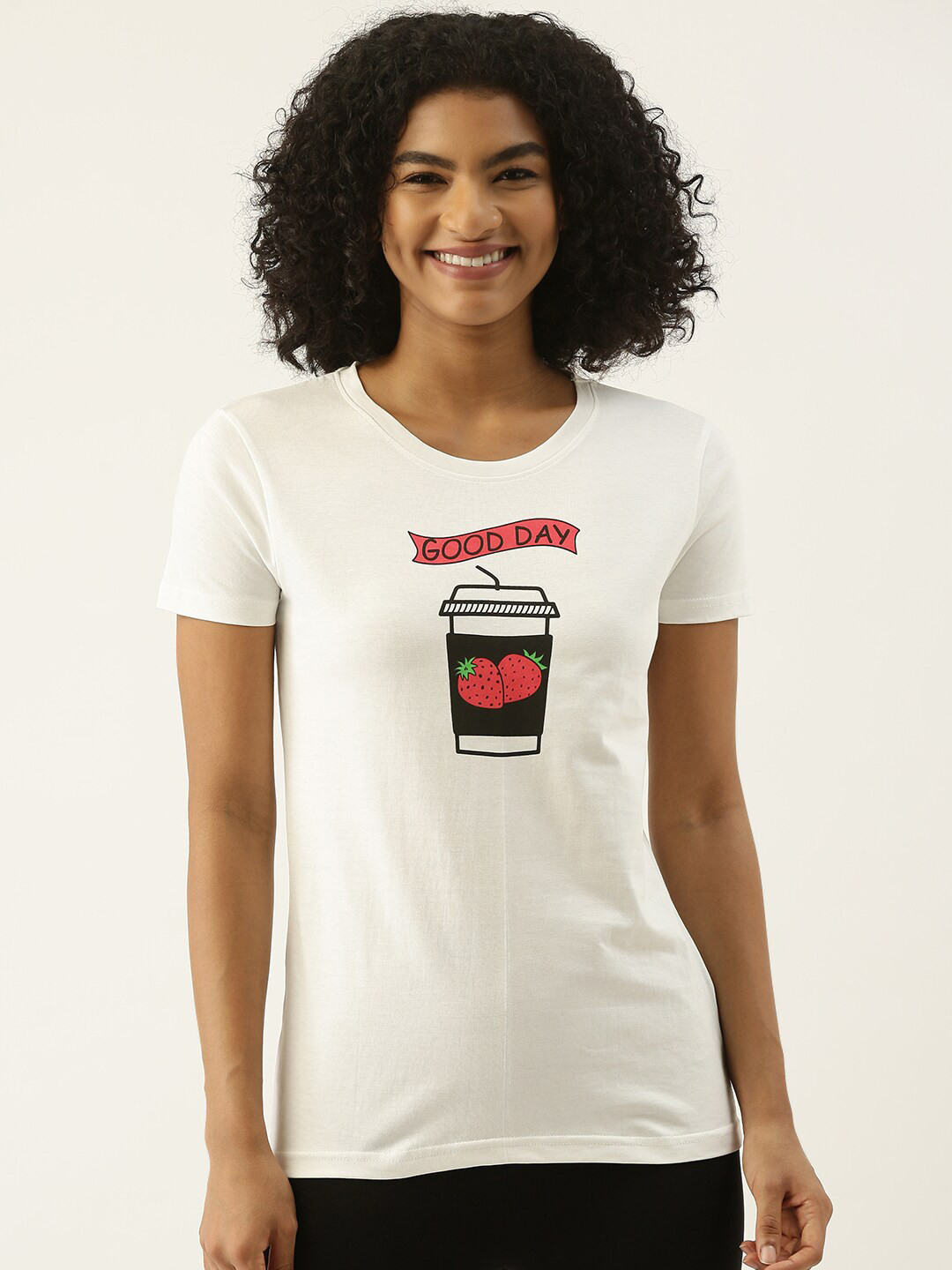 

Kryptic Women Printed Cotton Lounge T-shirt, Off white