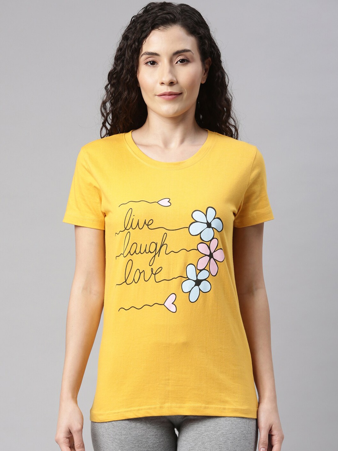 

Kryptic Women Printed Pure Cotton Lounge T-Shirt, Mustard