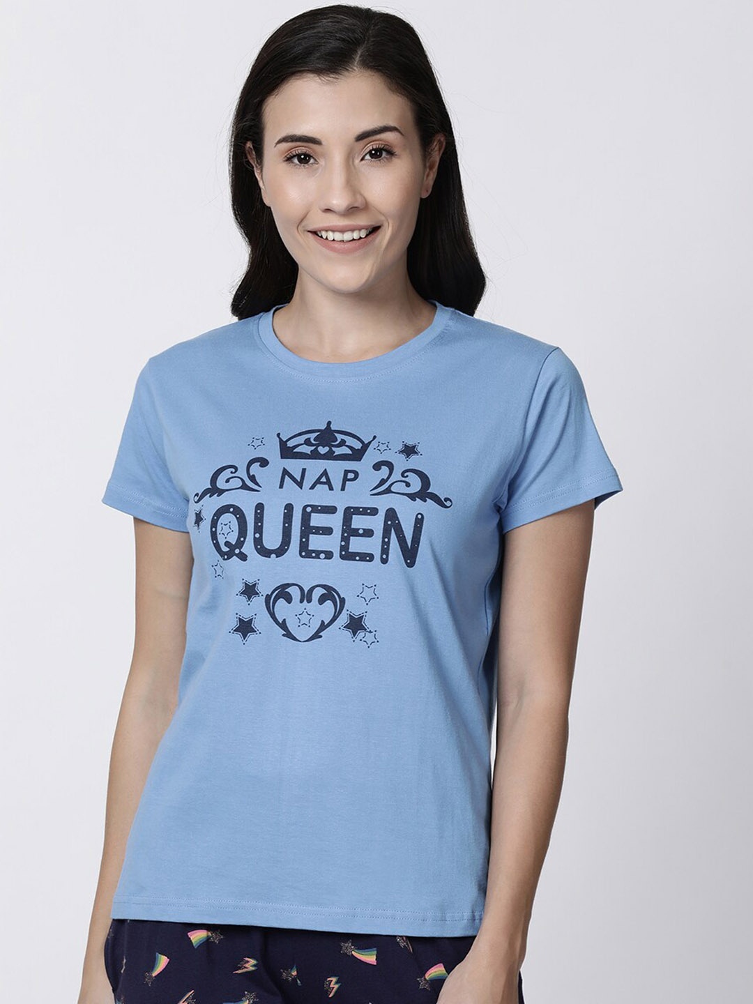 

Kryptic Women Printed Pure Cotton Round Neck Lounge T-shirt, Blue