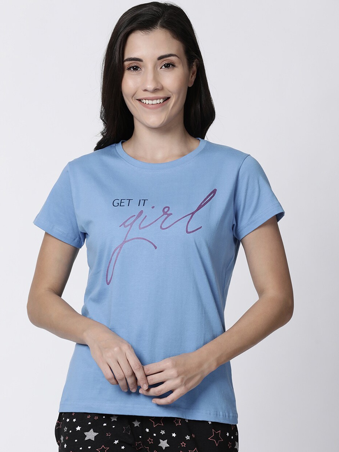 

Kryptic Women Printed Pure Cotton Lounge T-Shirt, Blue