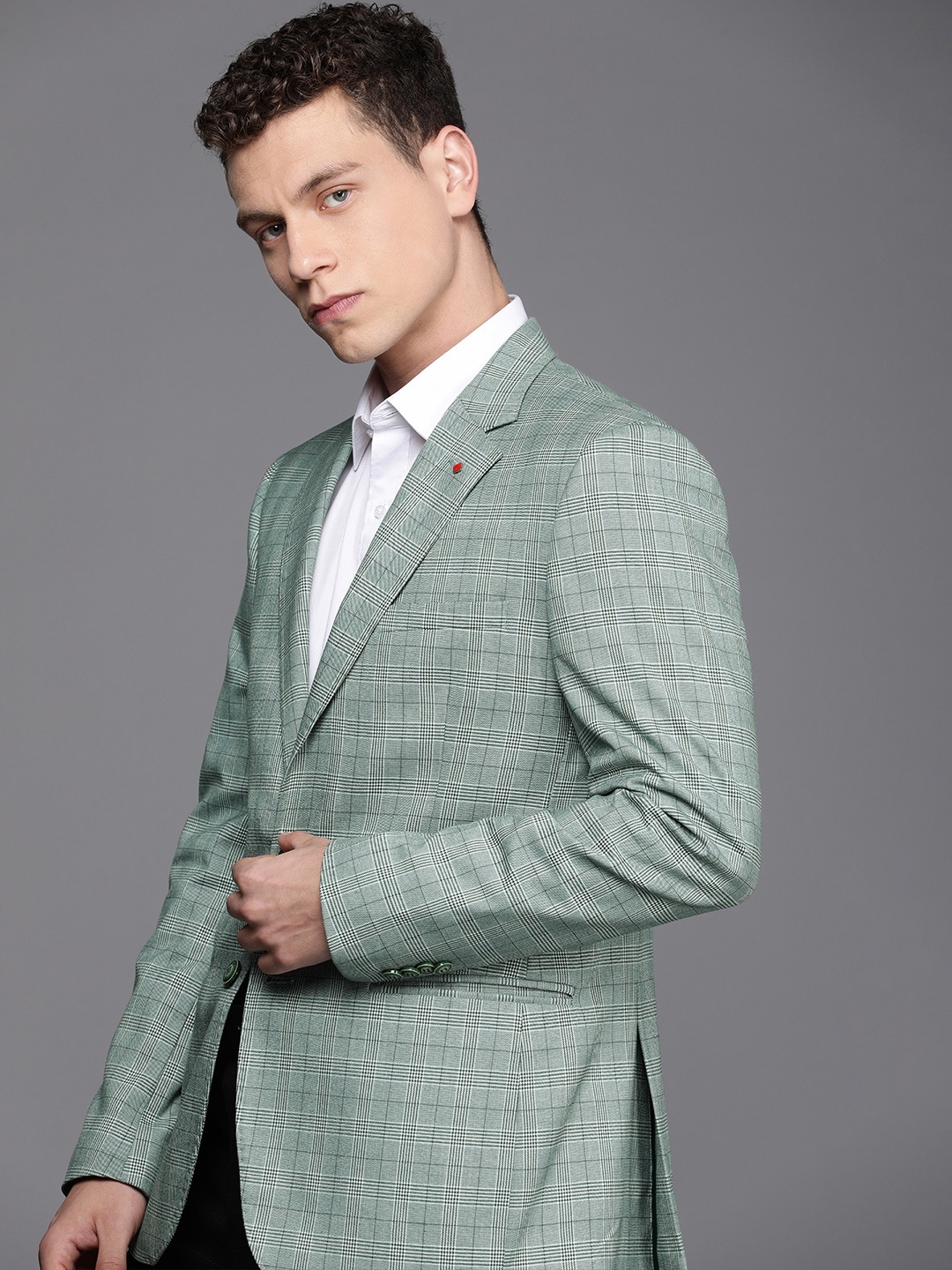 

Raymond Contemporary Fit Checked Single-Breasted Formal Blazer, Green