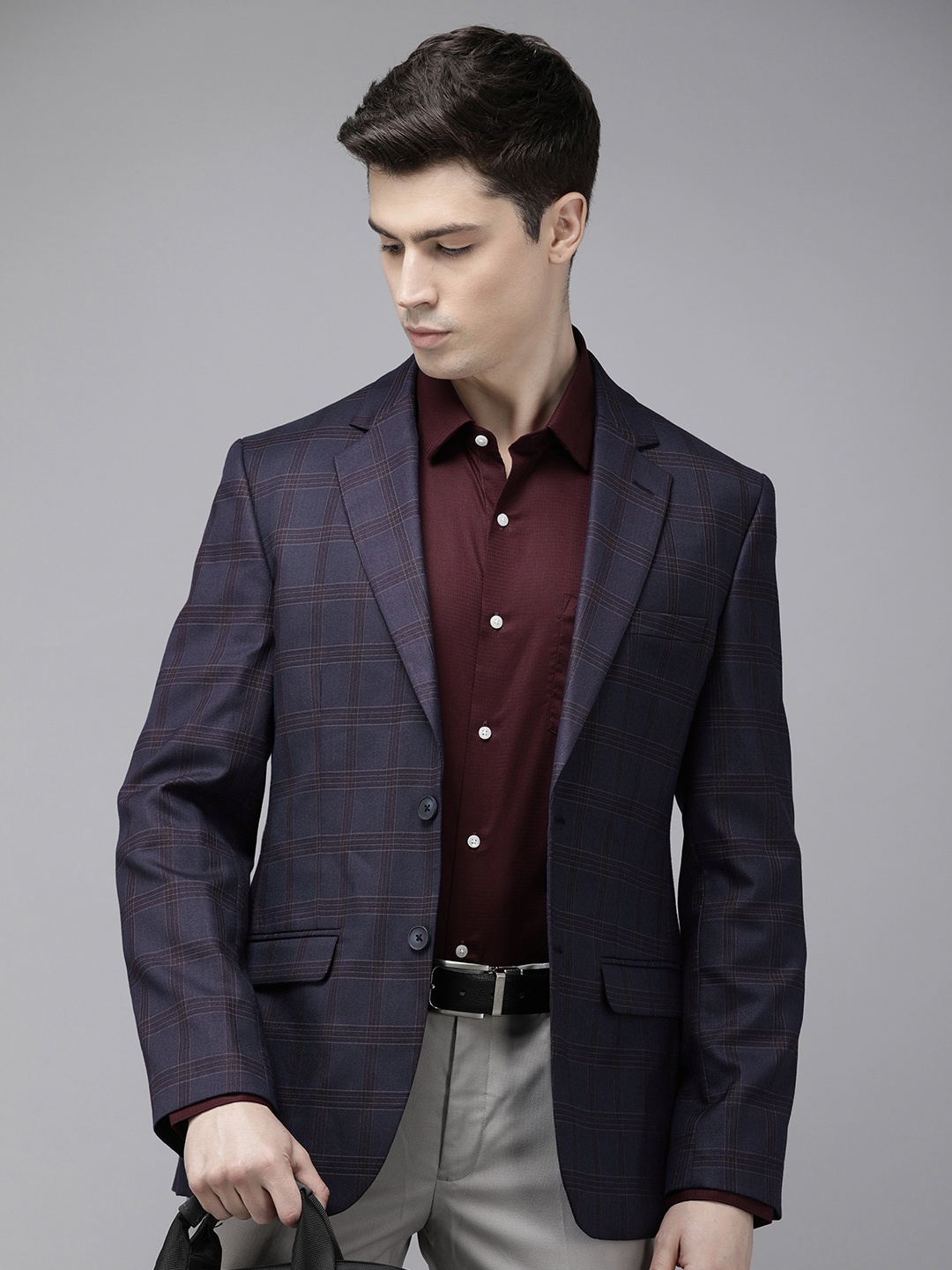

Park Avenue Checked Regular Fit Single-Breasted Formal Blazer, Blue