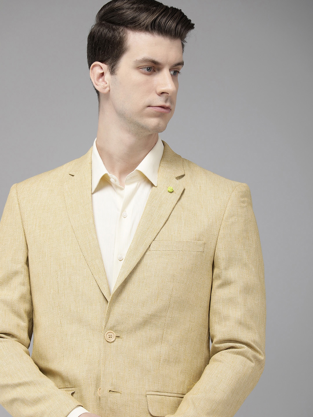 

Park Avenue Men Super Slim Fit Linen Cotton Blazer, Yellow