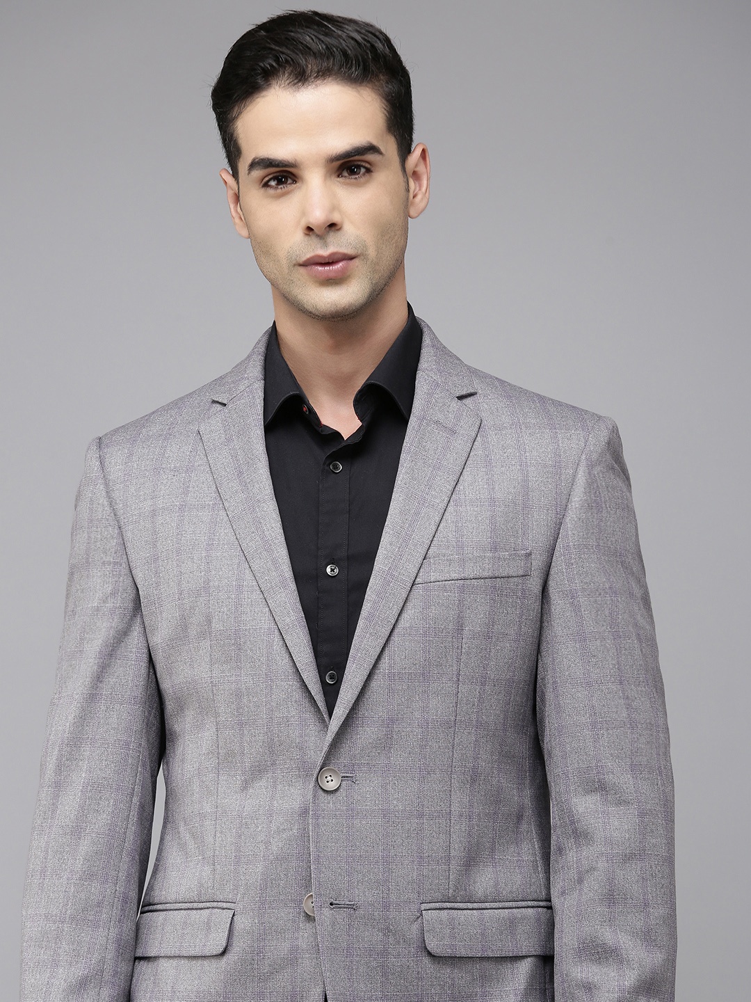 

Park Avenue Super Slim Fit Checked Single Breasted Blazer, Grey