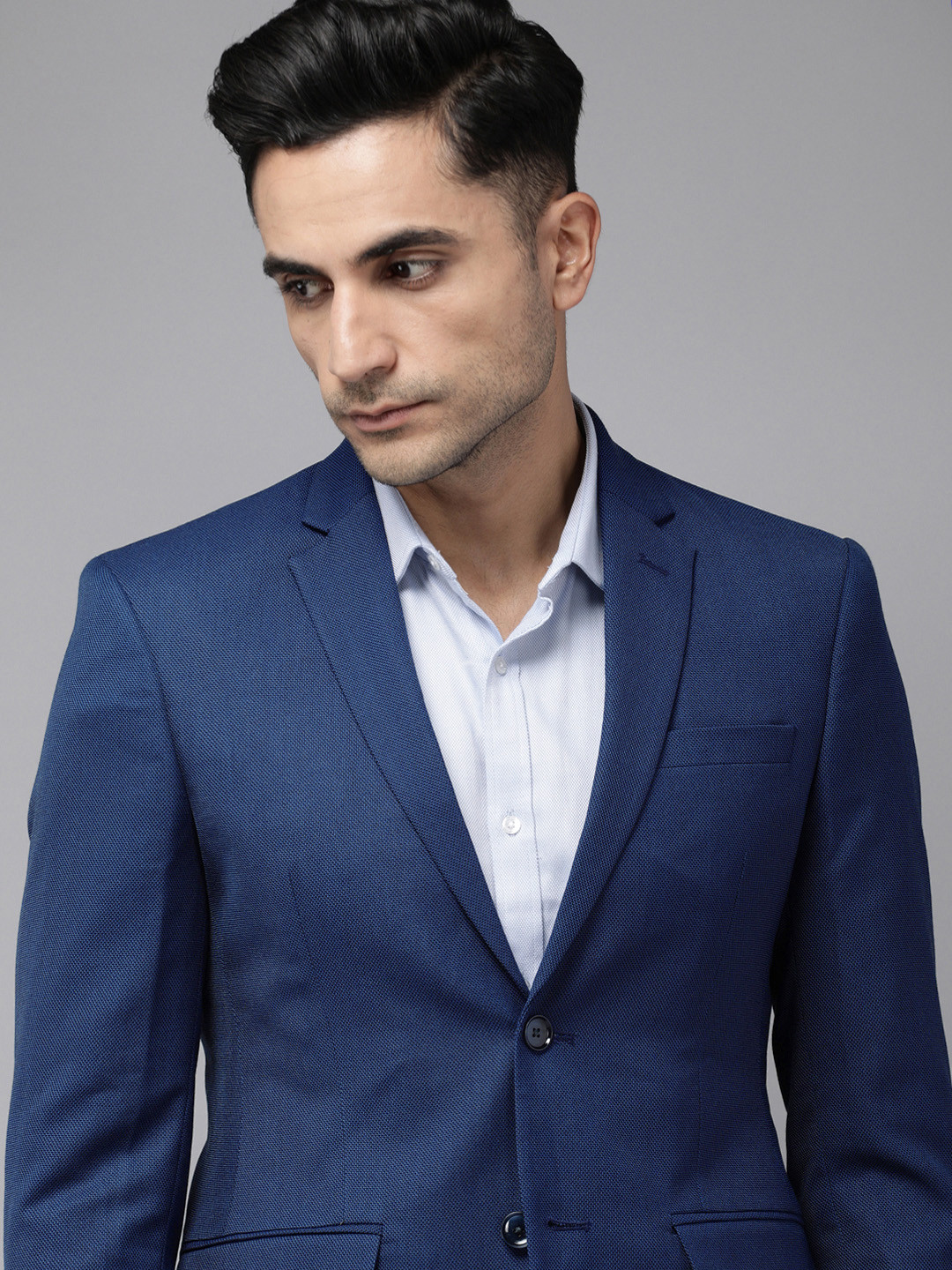 

Park Avenue Neo Fit Self Design Single-Breasted Formal Blazers, Blue