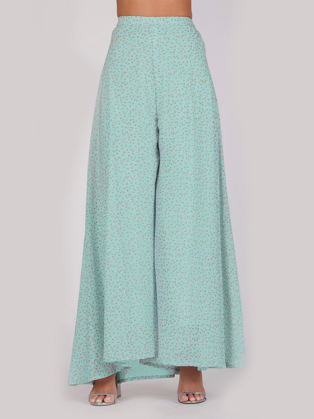 

RATAN Women Floral Printed Flared Georgette Palazzos, Sea green