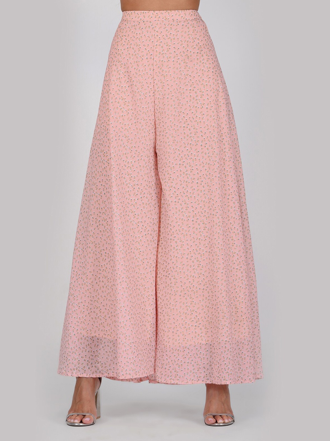

RATAN Women Floral Printed Flared Georgette Palazzos, Peach