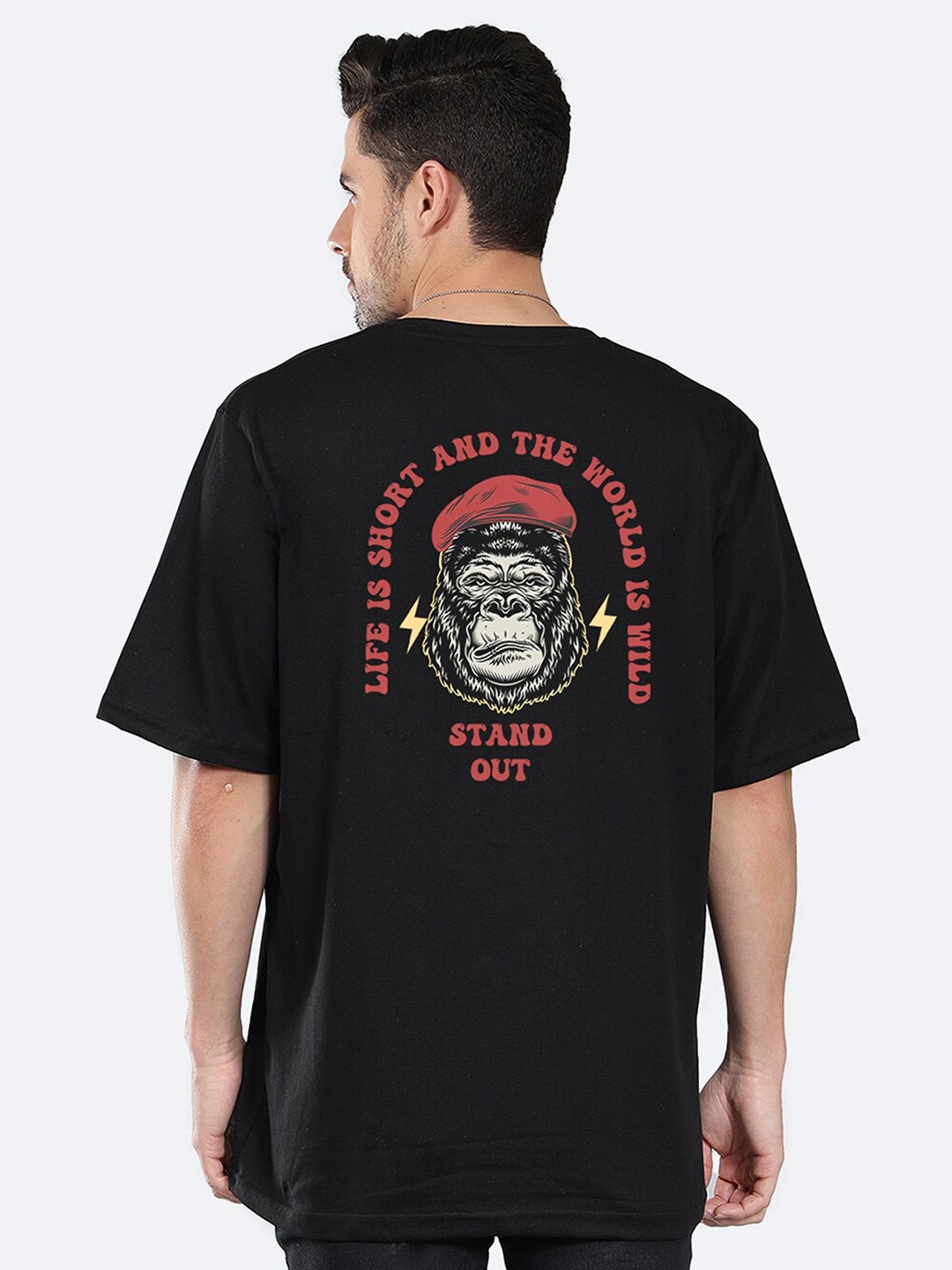 

Mad Over Print Typography Printed Cotton Oversized T-shirt, Black