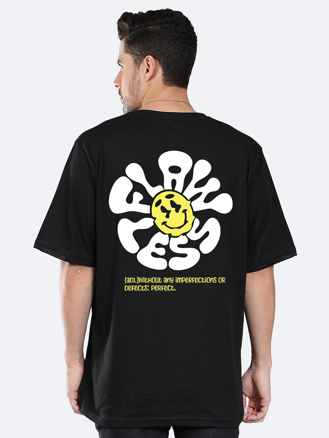 

Mad Over Print Typography Printed Cotton Oversized T-shirt, Black
