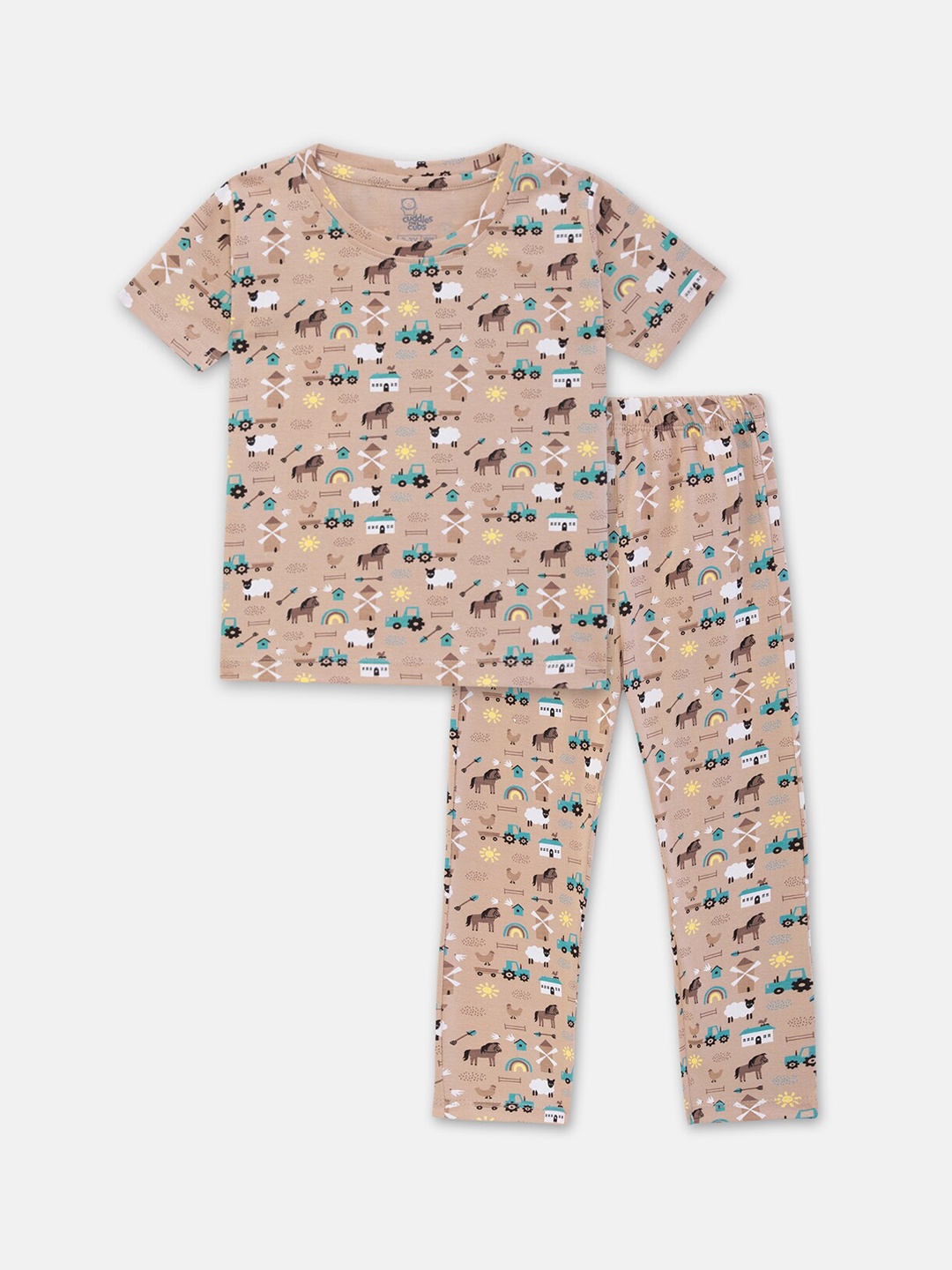 

Cuddles for Cubs Kids Conversational Printed Pure Cotton Night Suit, Khaki