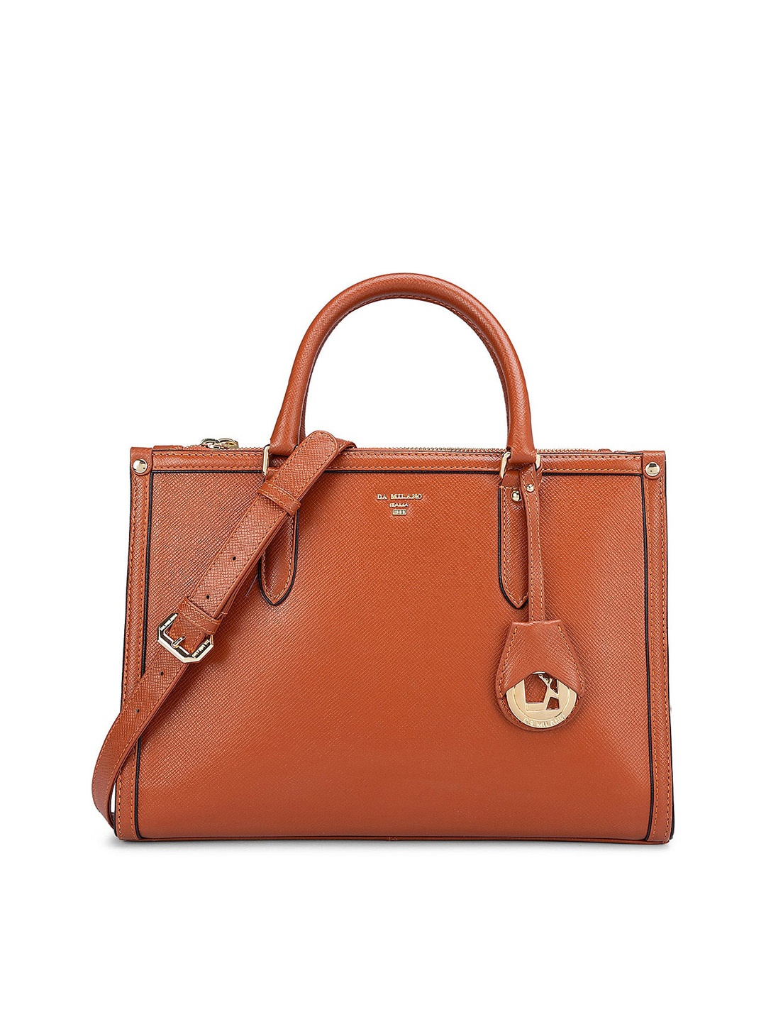 

Da Milano Two Handles Leather Structured Handheld Bag, Brown