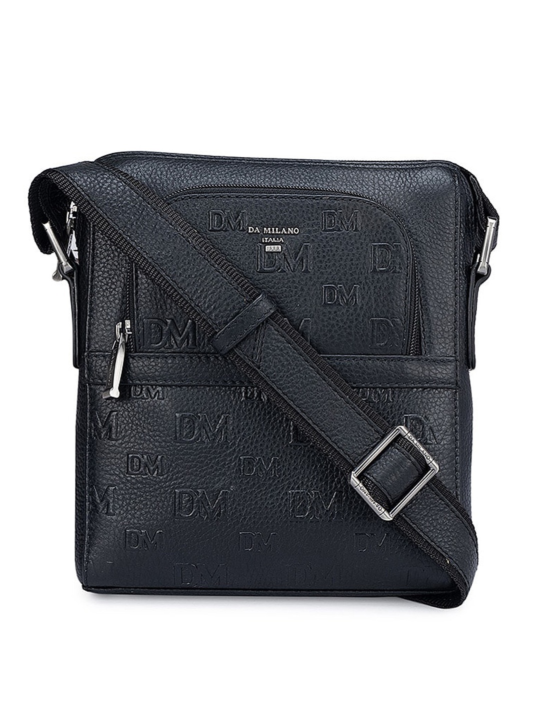 

Da Milano Textured Leather Structured Sling Bag, Black