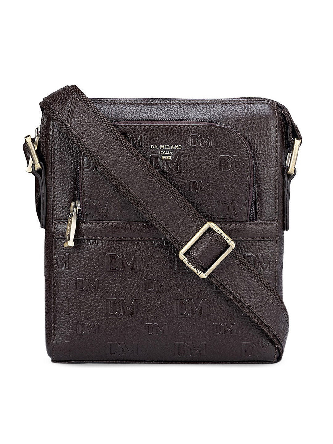 

Da Milano Textured Leather Structured Sling Bag, Brown