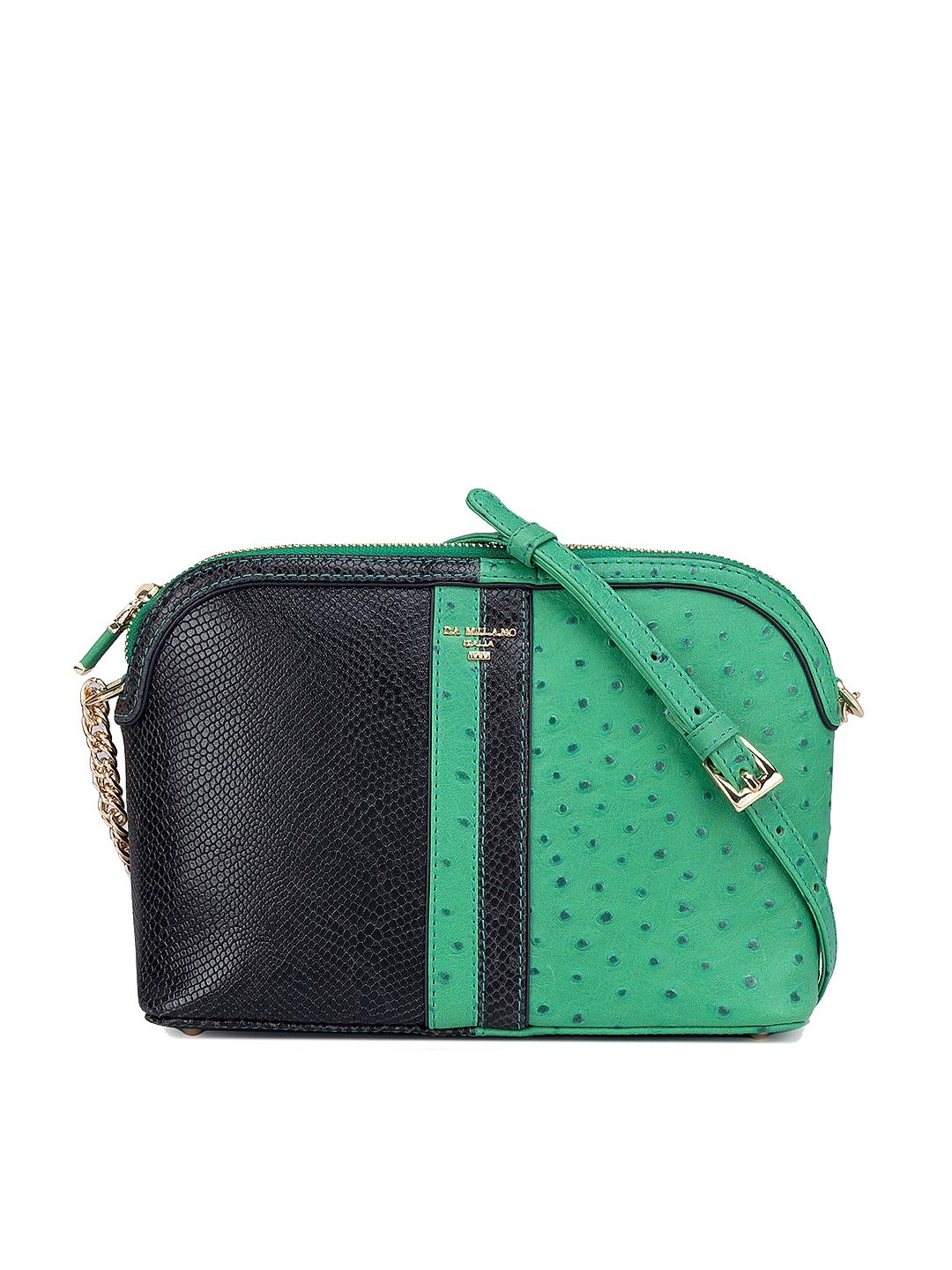

Da Milano Leather Structured Sling Bag with Cut Work, Green