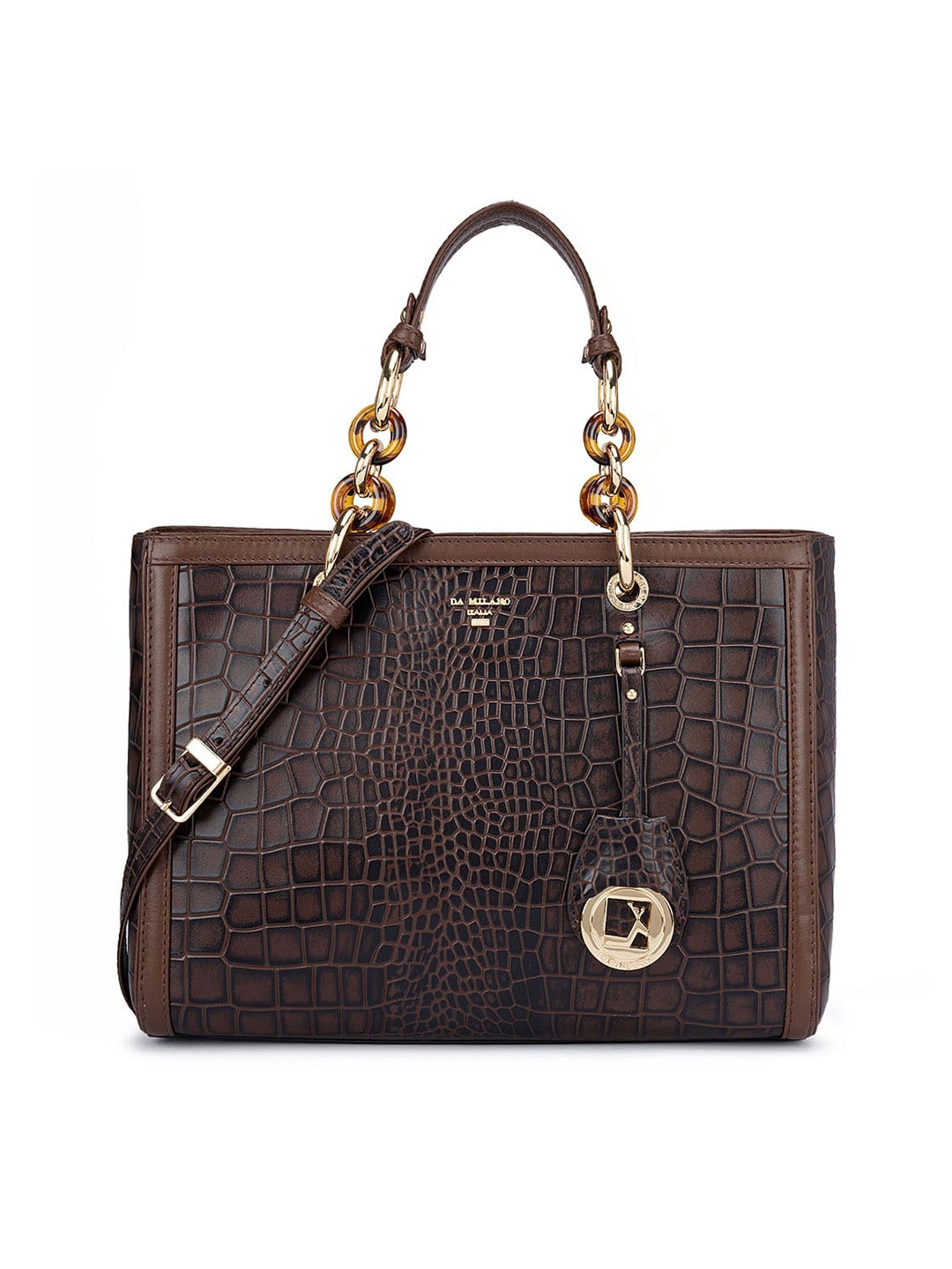 

Da Milano Textured Leather Structured Handheld Bag, Brown