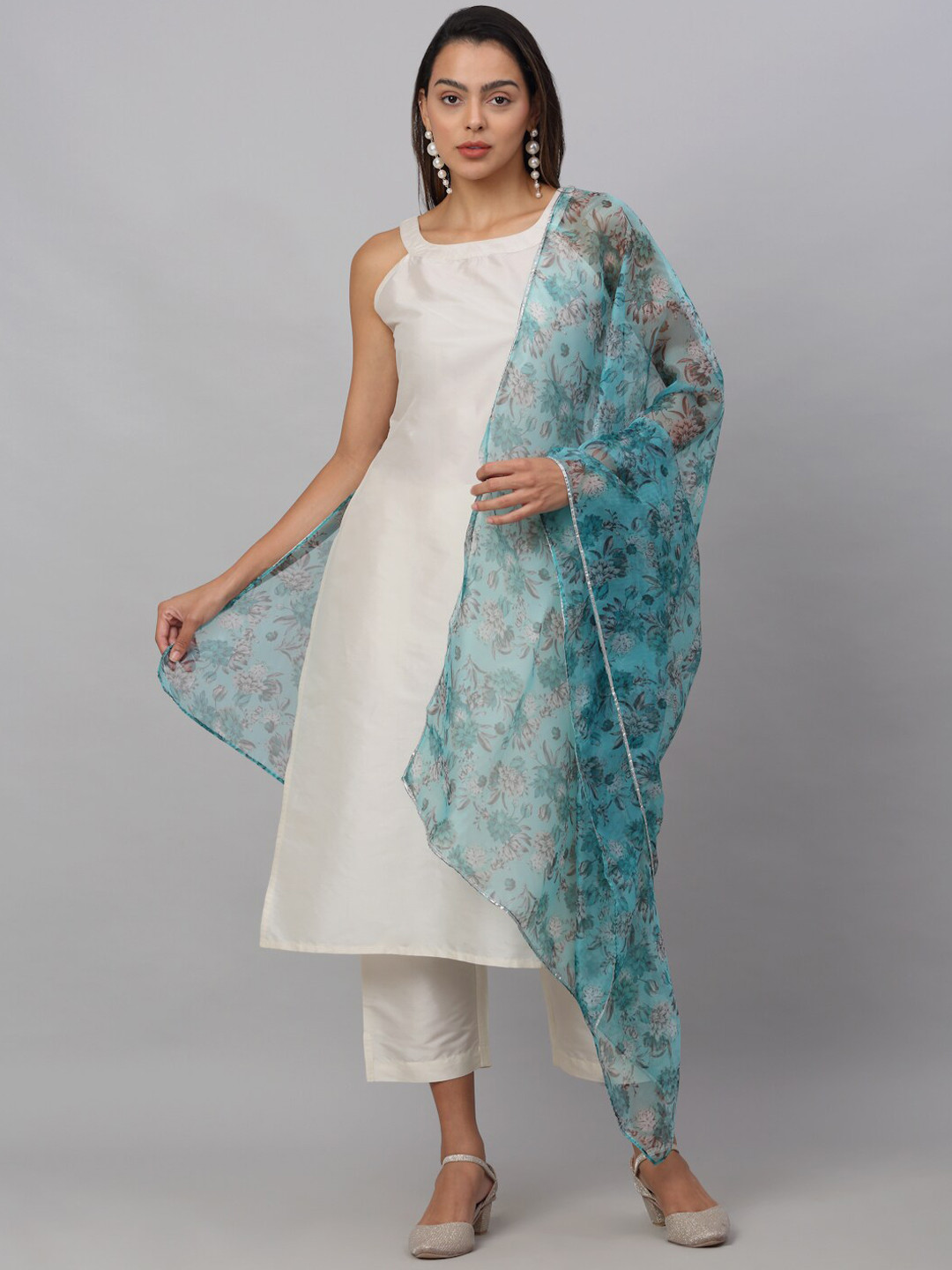 

NEUDIS Women Shoulder Straps Kurta With Trousers & Dupatta, Off white