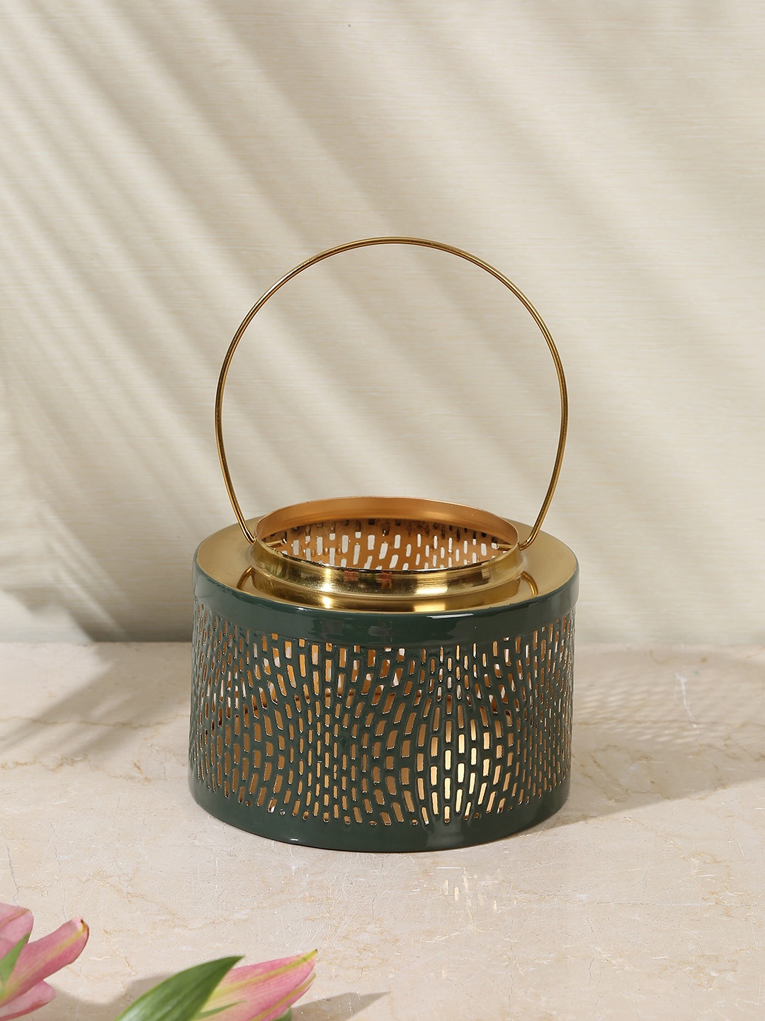 

Amoliconcepts Gold-Toned & Green Lantern Candle Holder