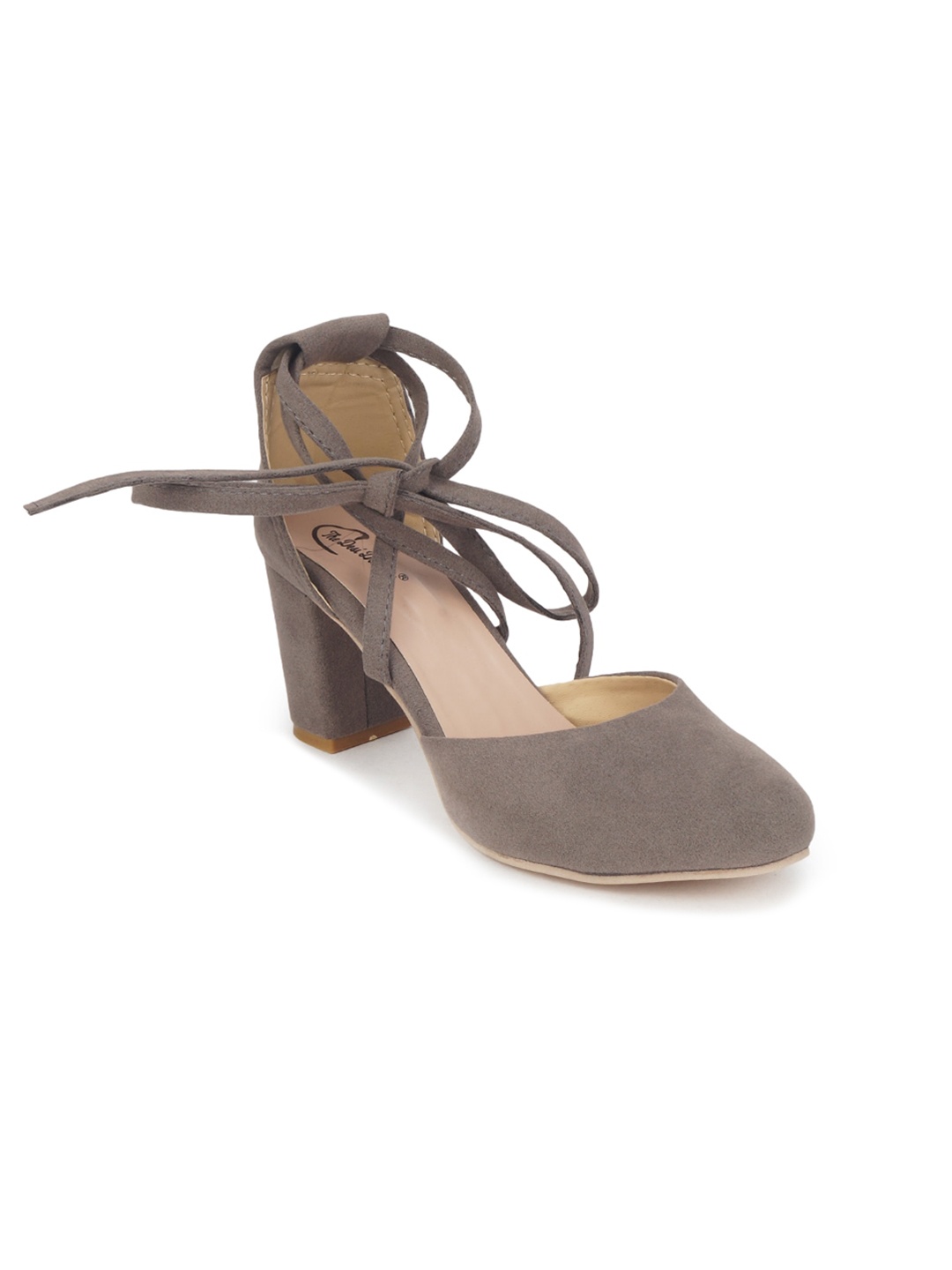 

The Desi Dulhan Lace Up Block Mules, Grey