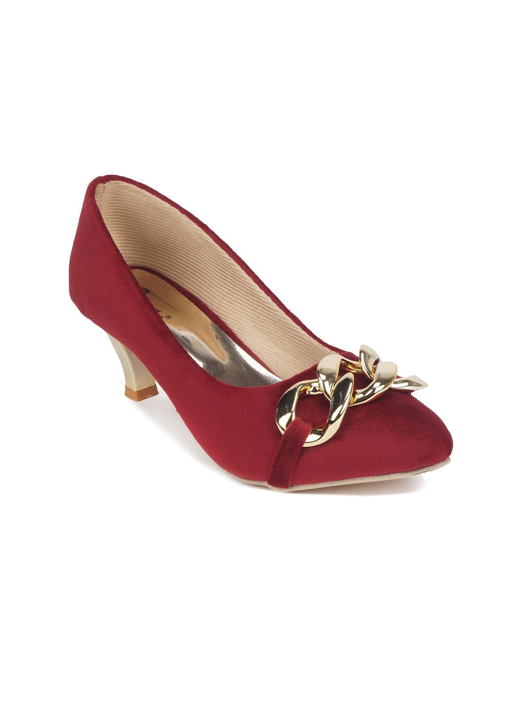 

The Desi Dulhan Embellished Block Pumps with Bows Heels, Maroon