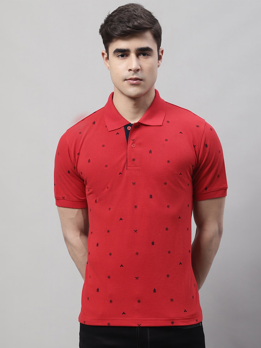 

Obaan Men Conversational Printed Polo Collar T-shirt, Red