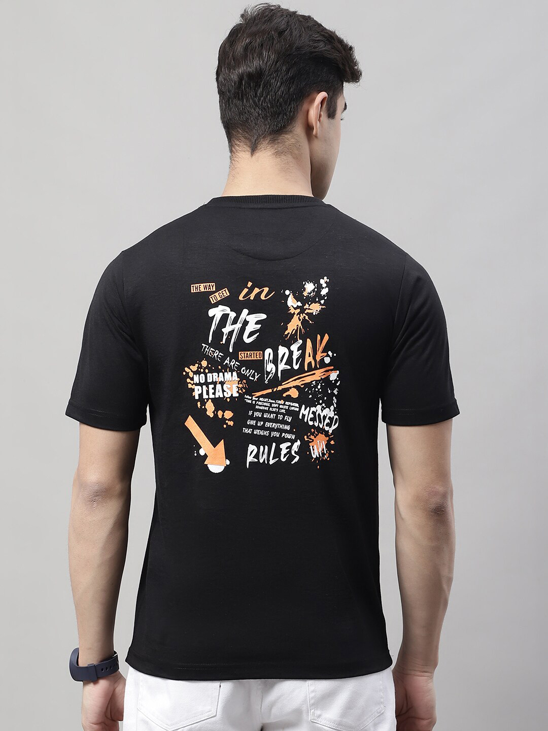 

Obaan Typography Printed Cotton Slim Fit T-shirt, Black