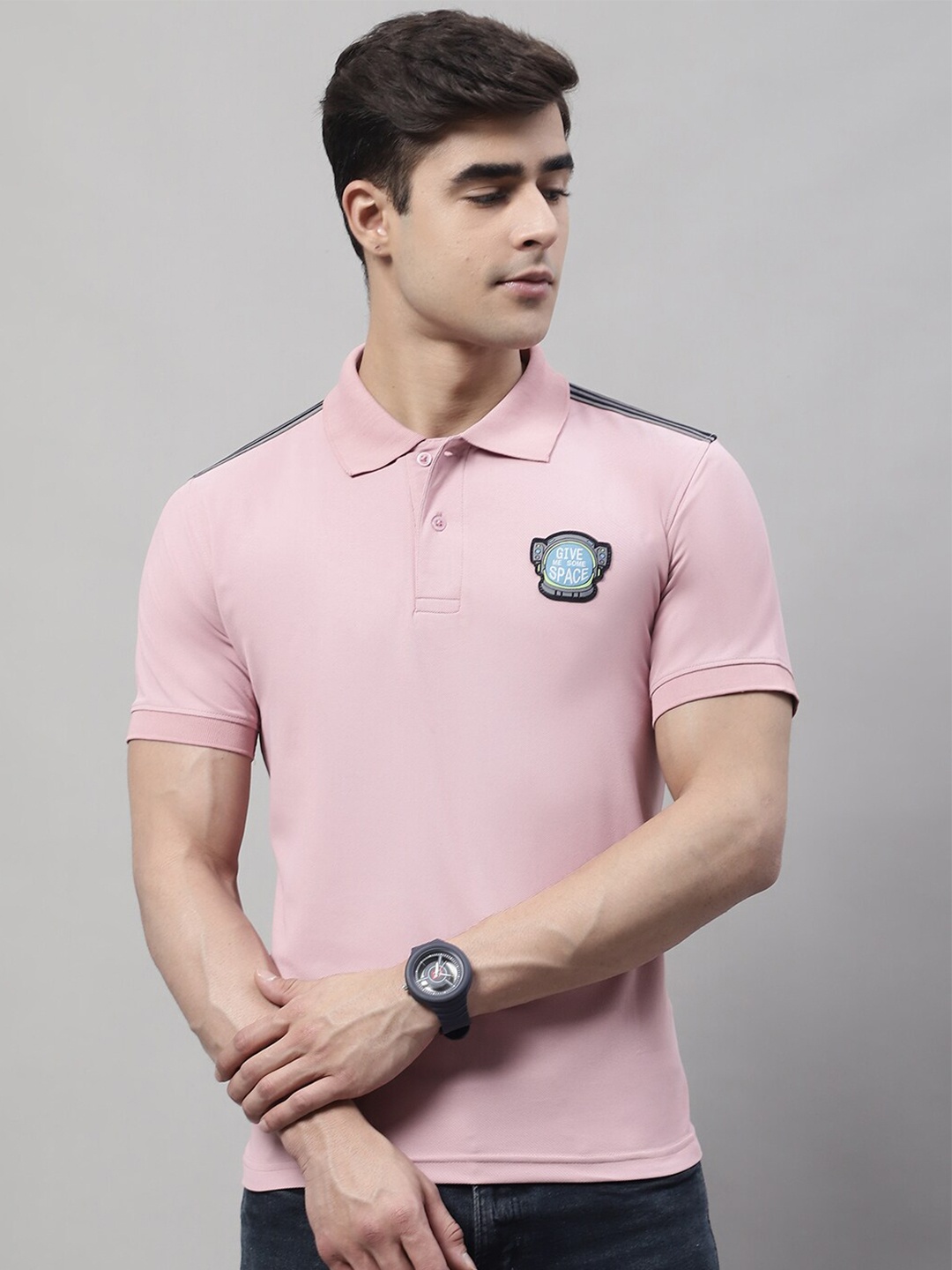 

Obaan Polo Collar Short Sleeves Polyester T-shirt, Pink
