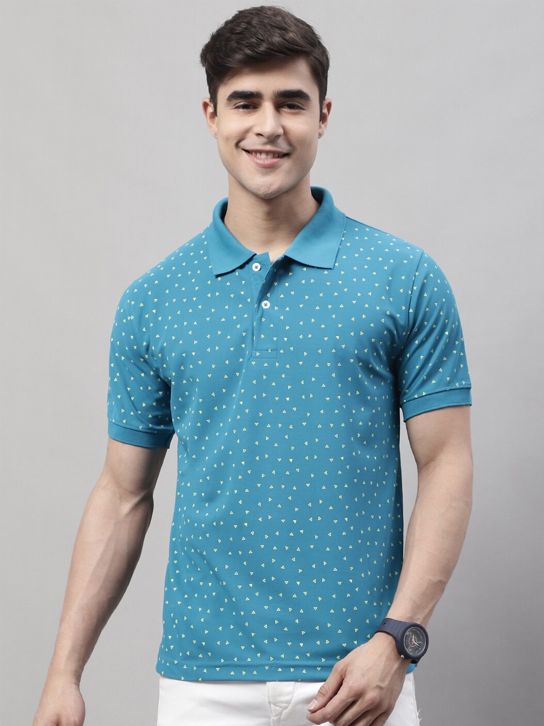 

Obaan Printed Polo Collar Short Sleeves T-shirt, Blue