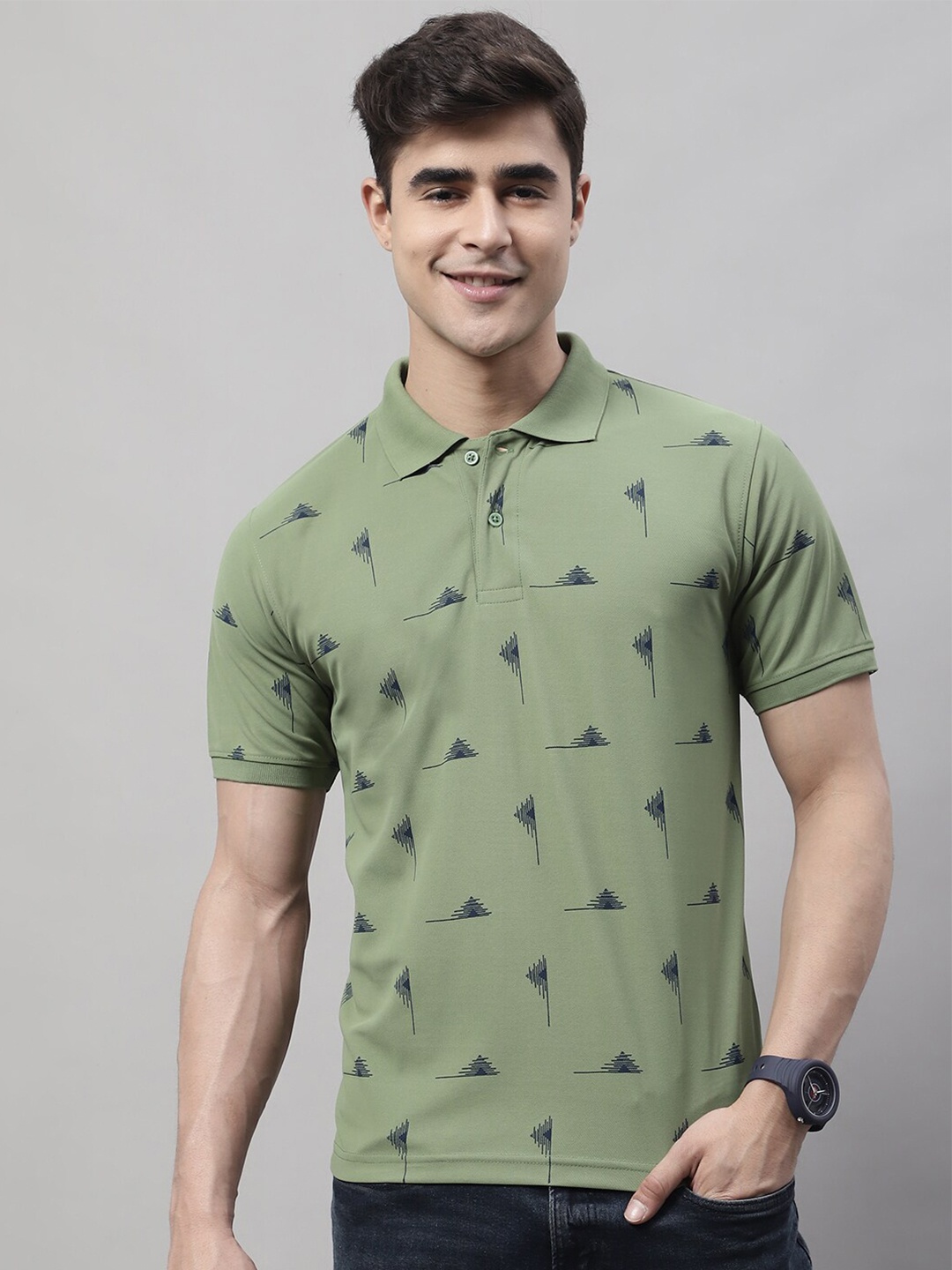 

Obaan Conversational Printed Polo Collar Slim Fit T-shirt, Green