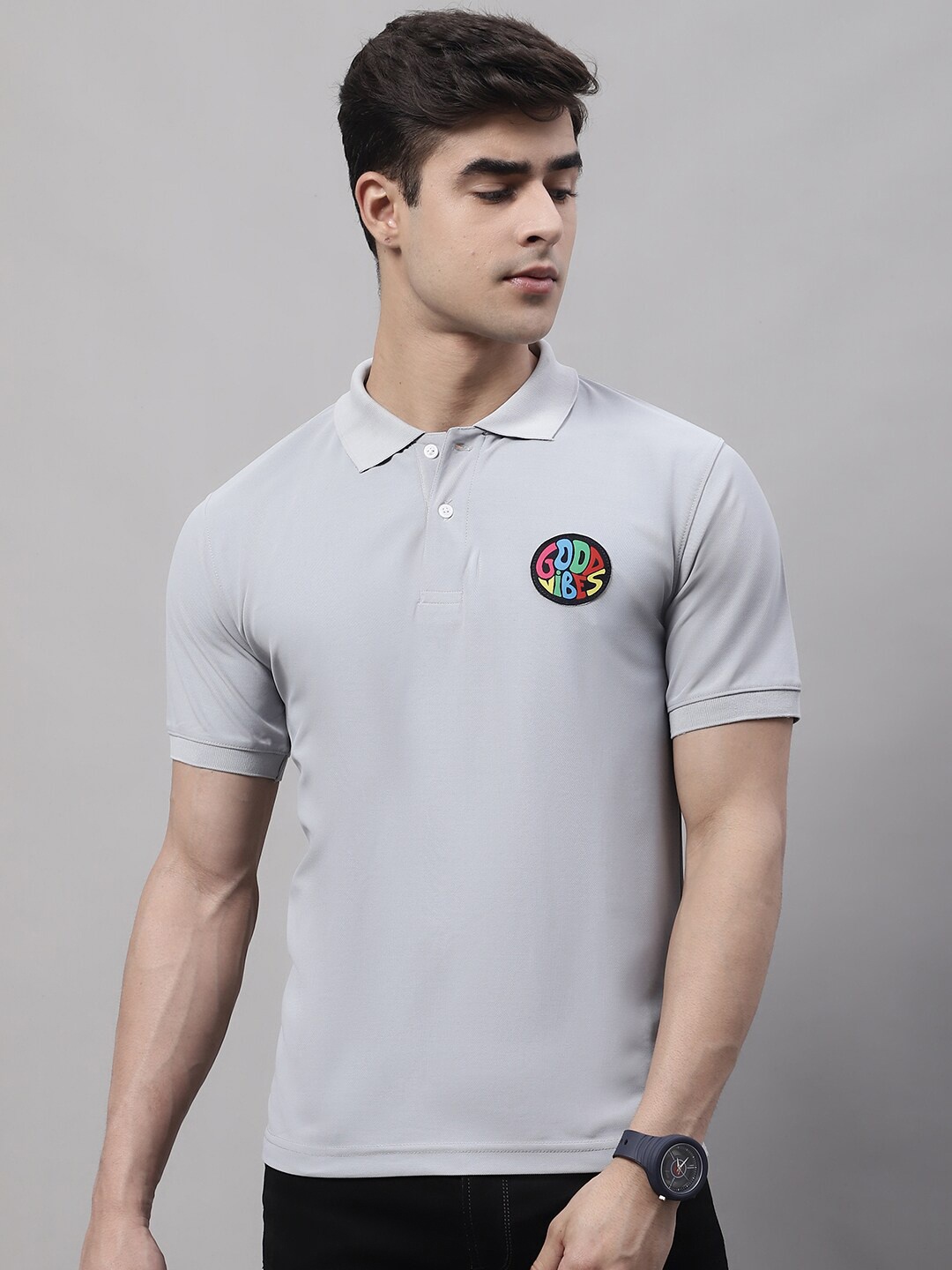 

Obaan Polo Collar Applique Slim Fit T-shirt, Grey