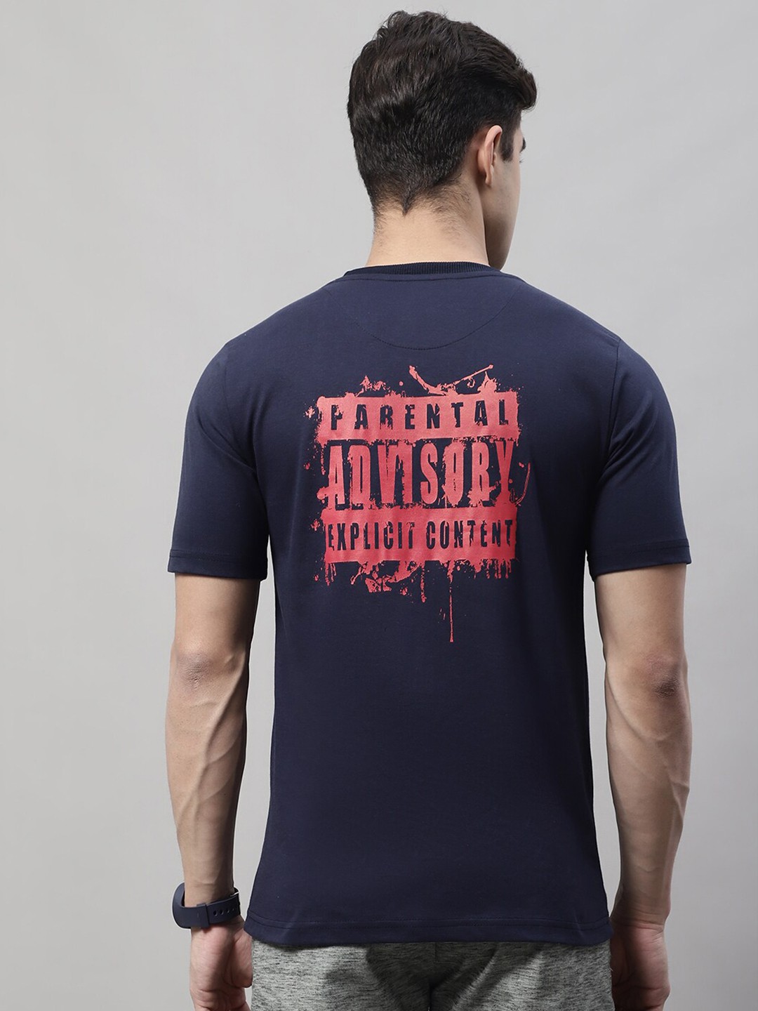 

Obaan Typography Printed Cotton T-shirt, Navy blue