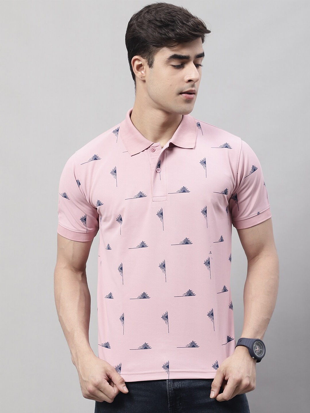 

Obaan Conversational Printed Polo Collar T-shirt, Pink