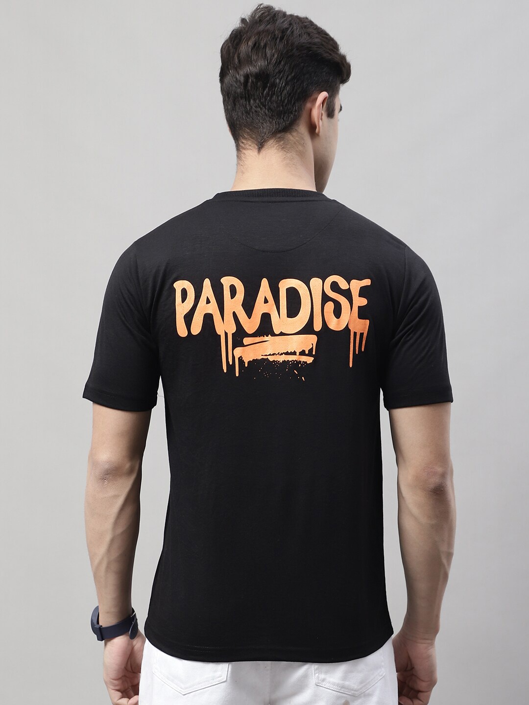 

Obaan Typography Printed Cotton Slim Fit T-shirt, Black