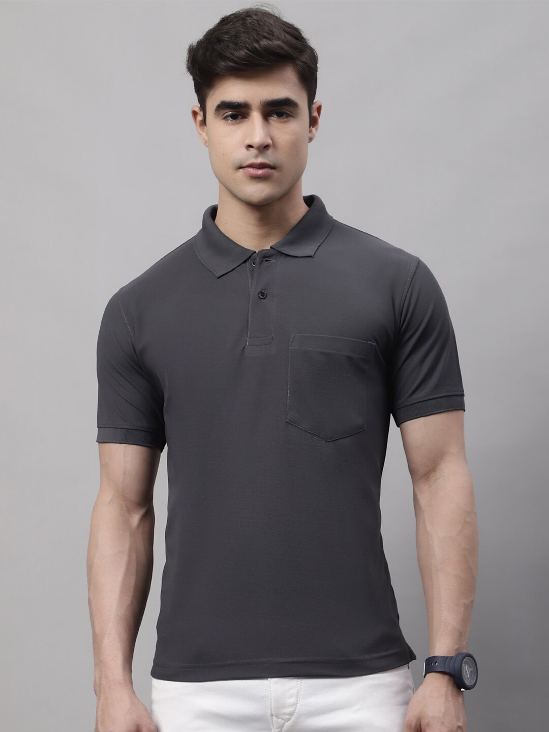 

Obaan Men Polo Collar Short Sleeve T-shirt, Charcoal