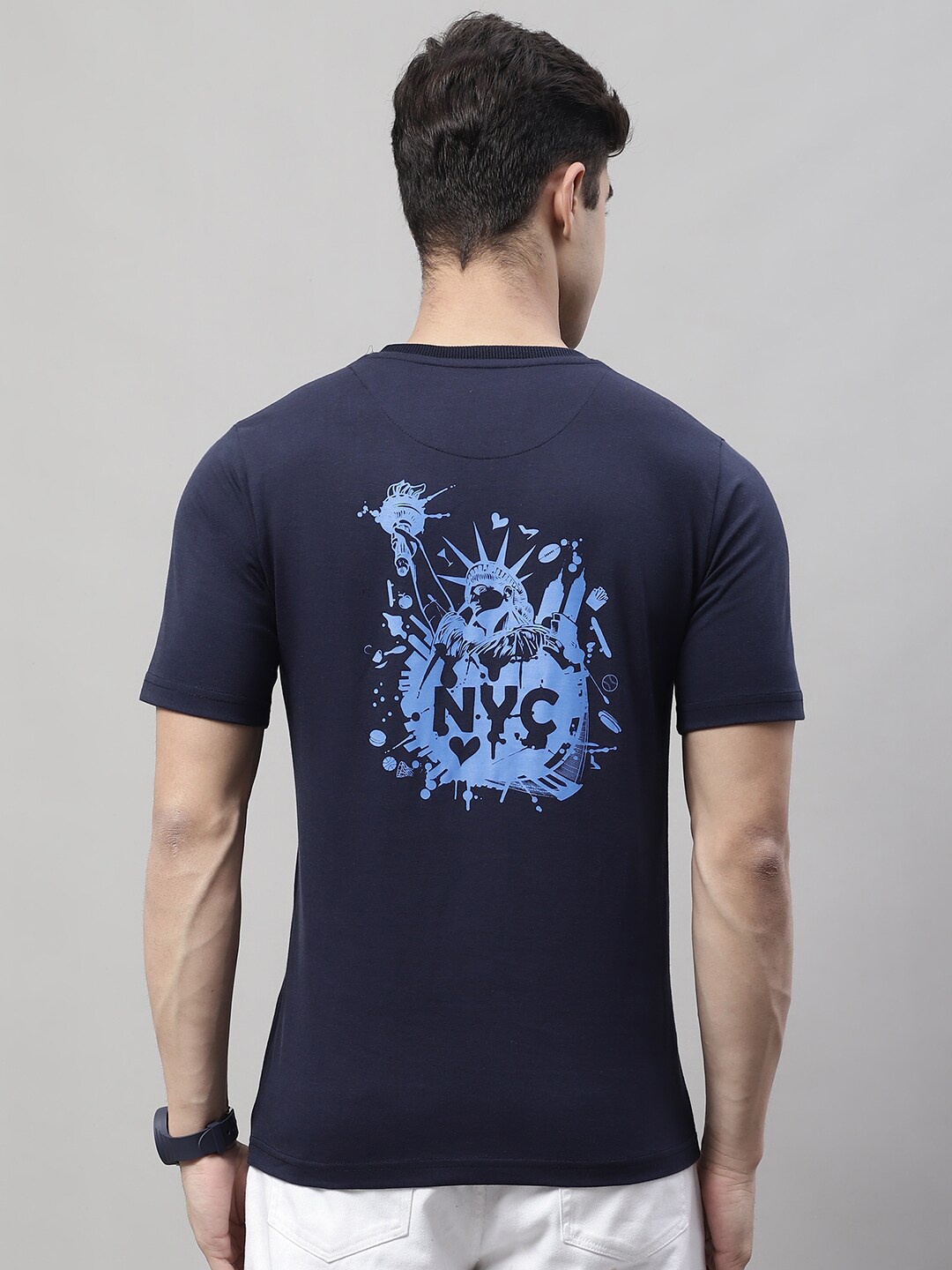 

Obaan Men Graphic Printed Cotton T-shirt, Navy blue