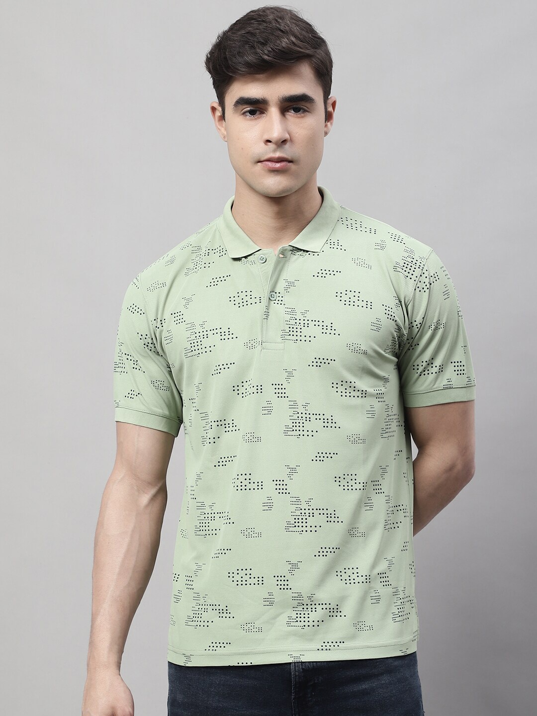 

Obaan Men Abstract Printed Polo Collar T-shirt, Green