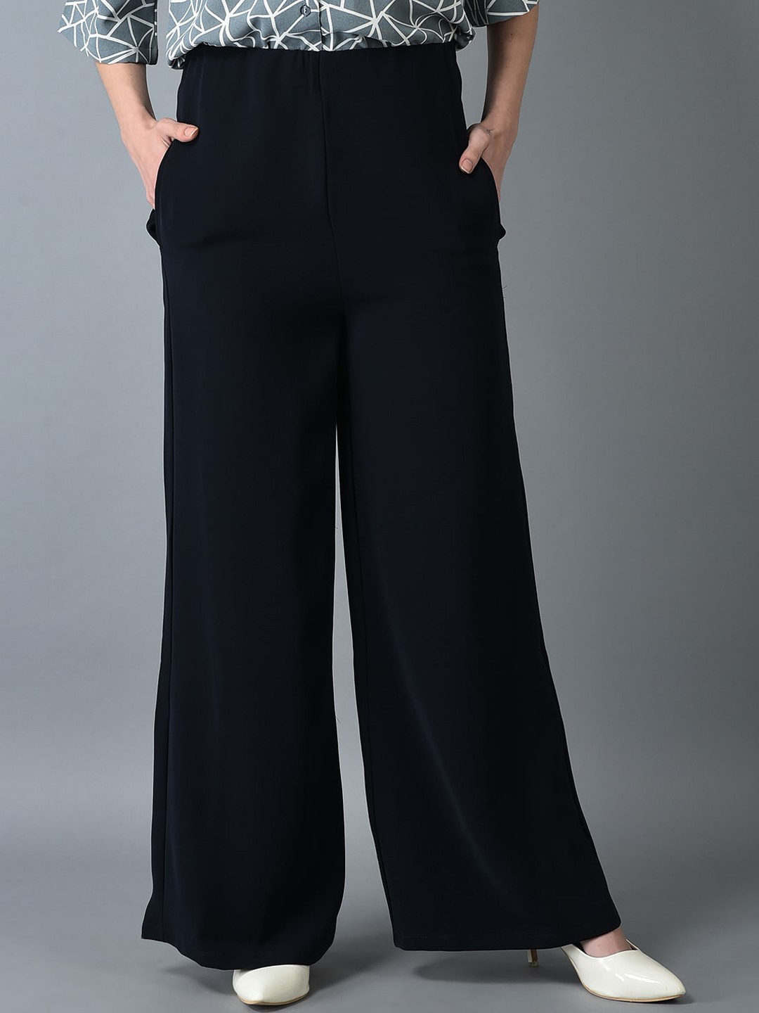 

CANOE Women Straight Fit High-Rise Smart Parallel Trousers, Navy blue