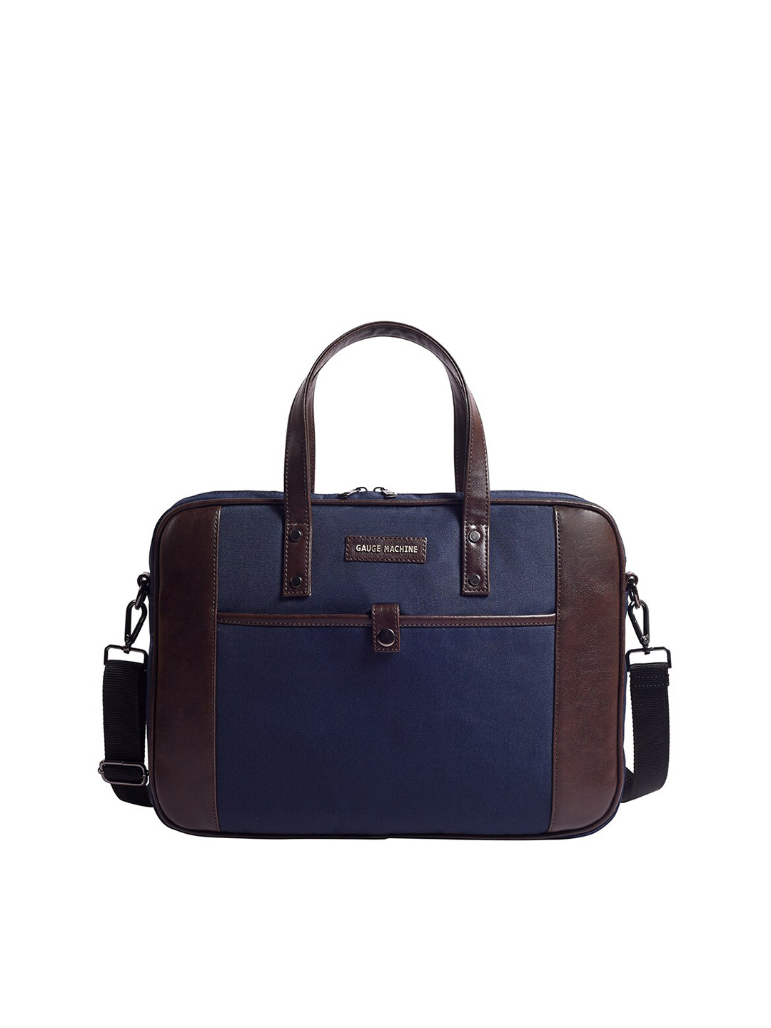 

Gauge Machine Colourblocked Detachable Strap Laptop Bag, Navy blue