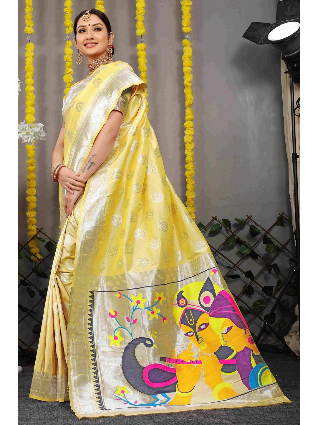 

Anaita Woven Design Pure Silk Banarasi Saree, Yellow