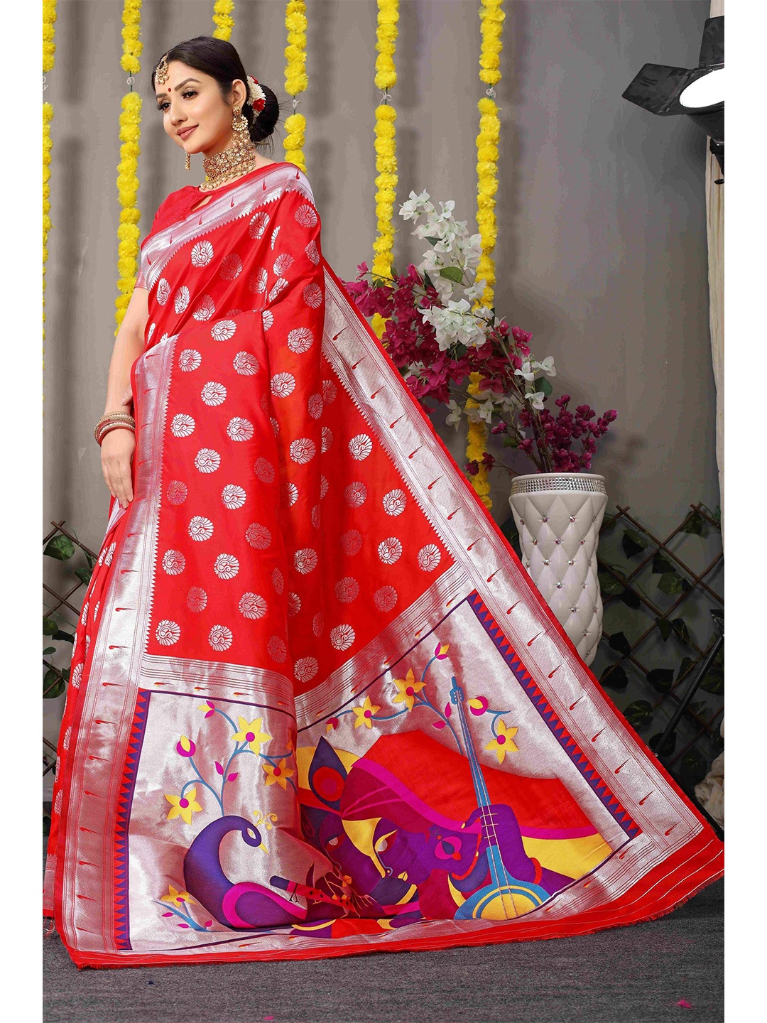 

Anaita Woven Design Zari Pure Silk Banarasi Saree, Red