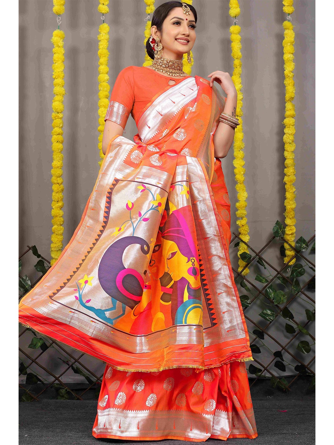 

Anaita Woven Design Zari Pure Silk Banarasi Saree, Orange