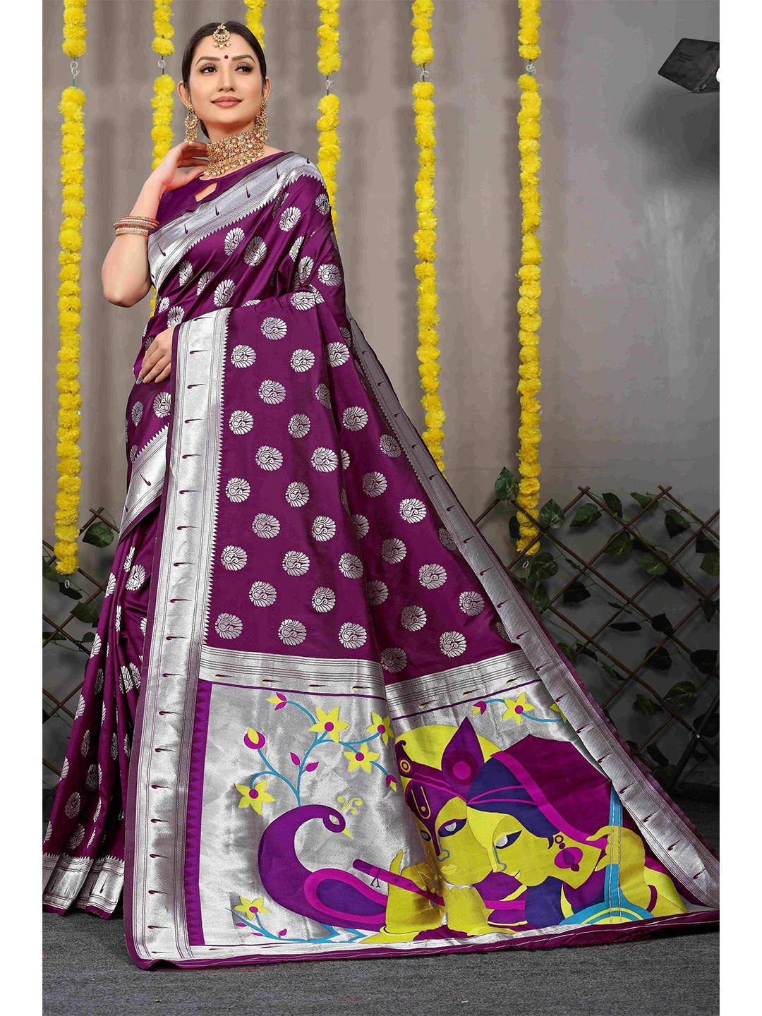 

Anaita Woven Design Zari Pure Silk Banarasi Saree, Violet