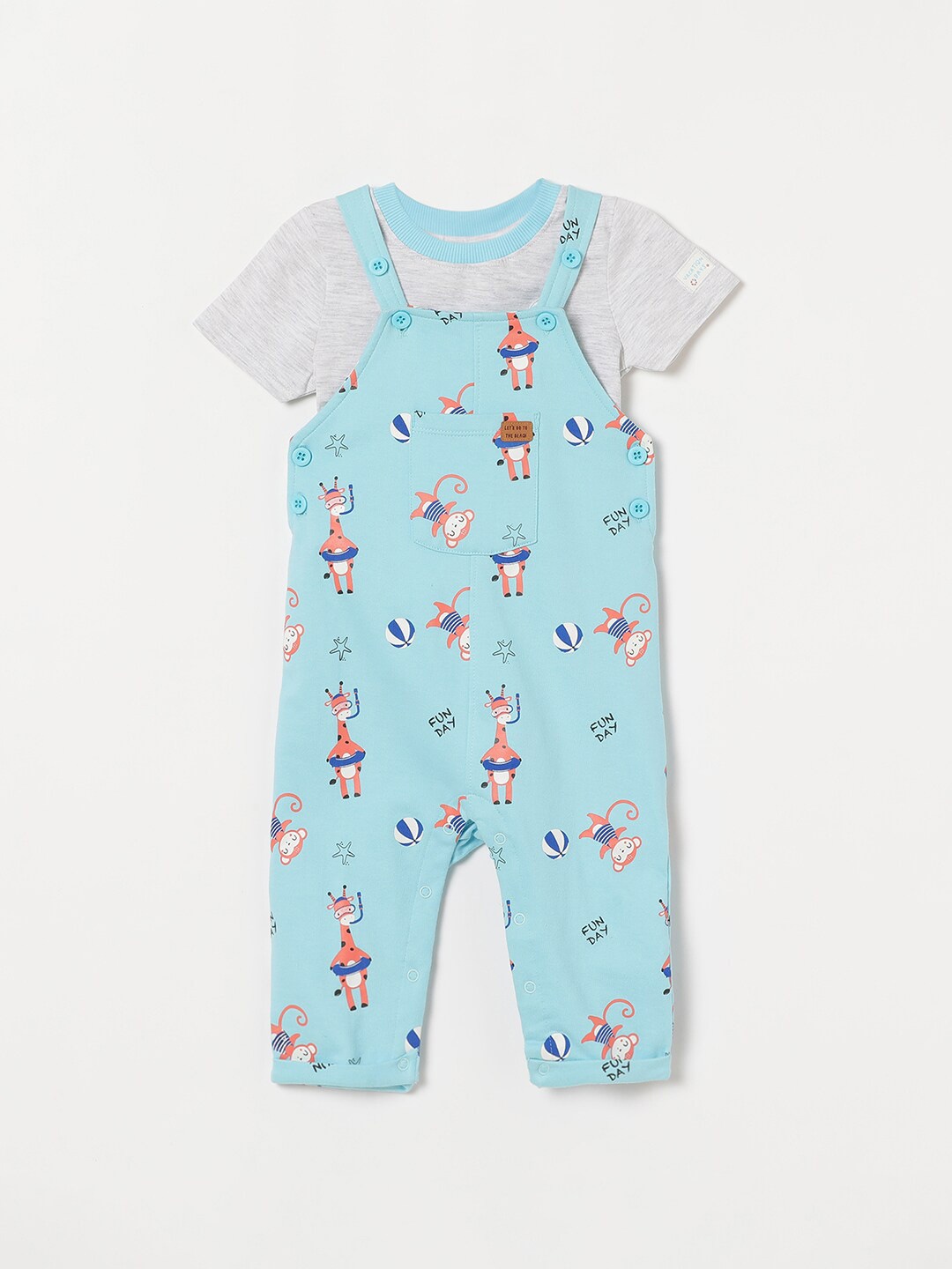 Juniors by Lifestyle Boys Graphic Printed Pure Cotton Dungarees With T-shirt, Blue